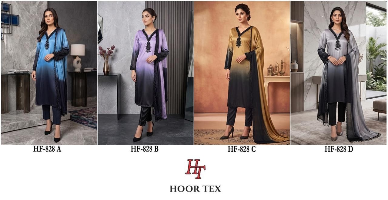 HF - 828 - A B C D - HEAVY NATURAL CREP & EMBROIDERY WORK BY PATIYALA DRESS 