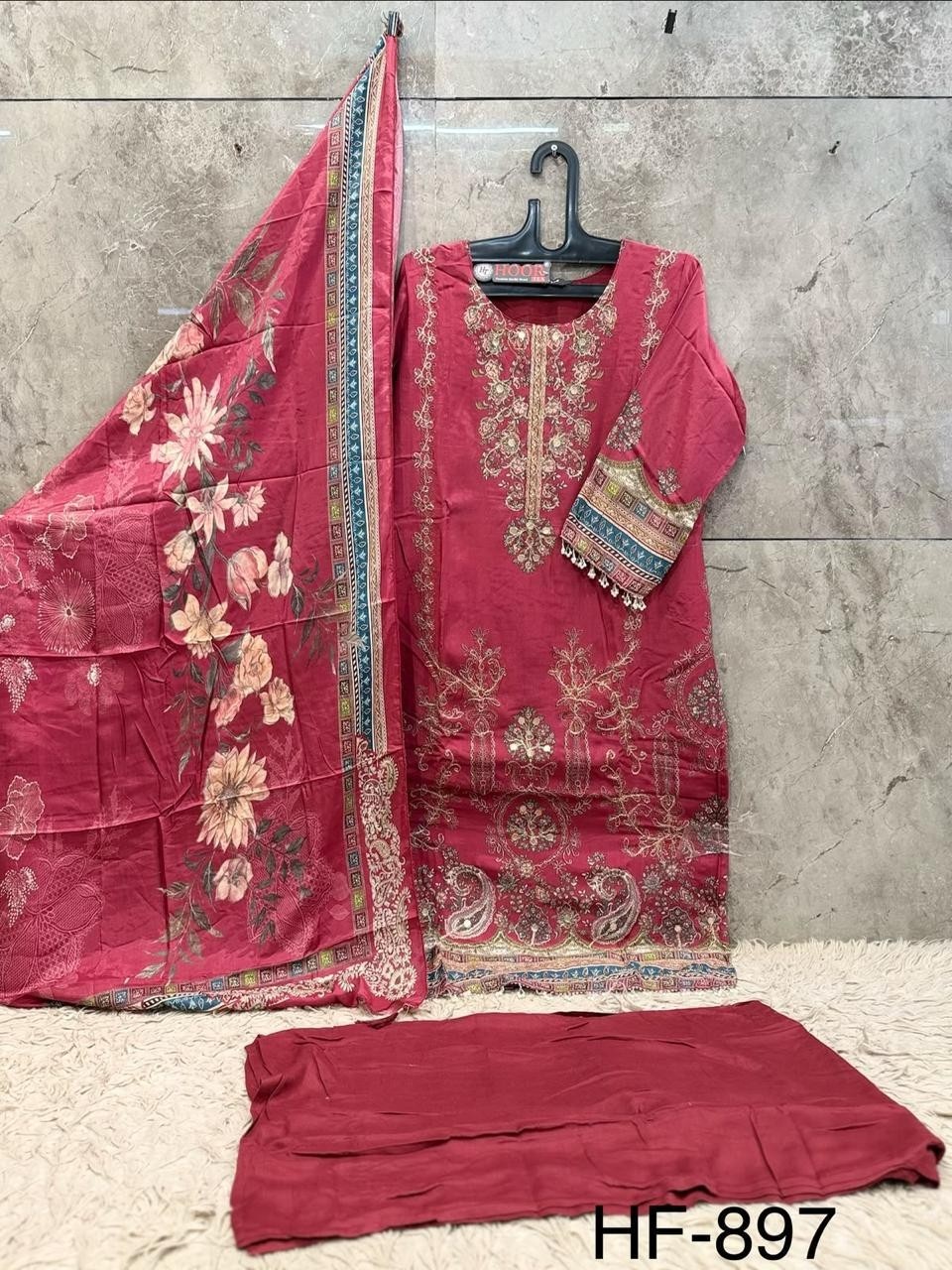 HF - 897 - A B C  - HEAVY MUSLIN PAKISTANI READYMADE SUIT SALWAR COLLECTION 