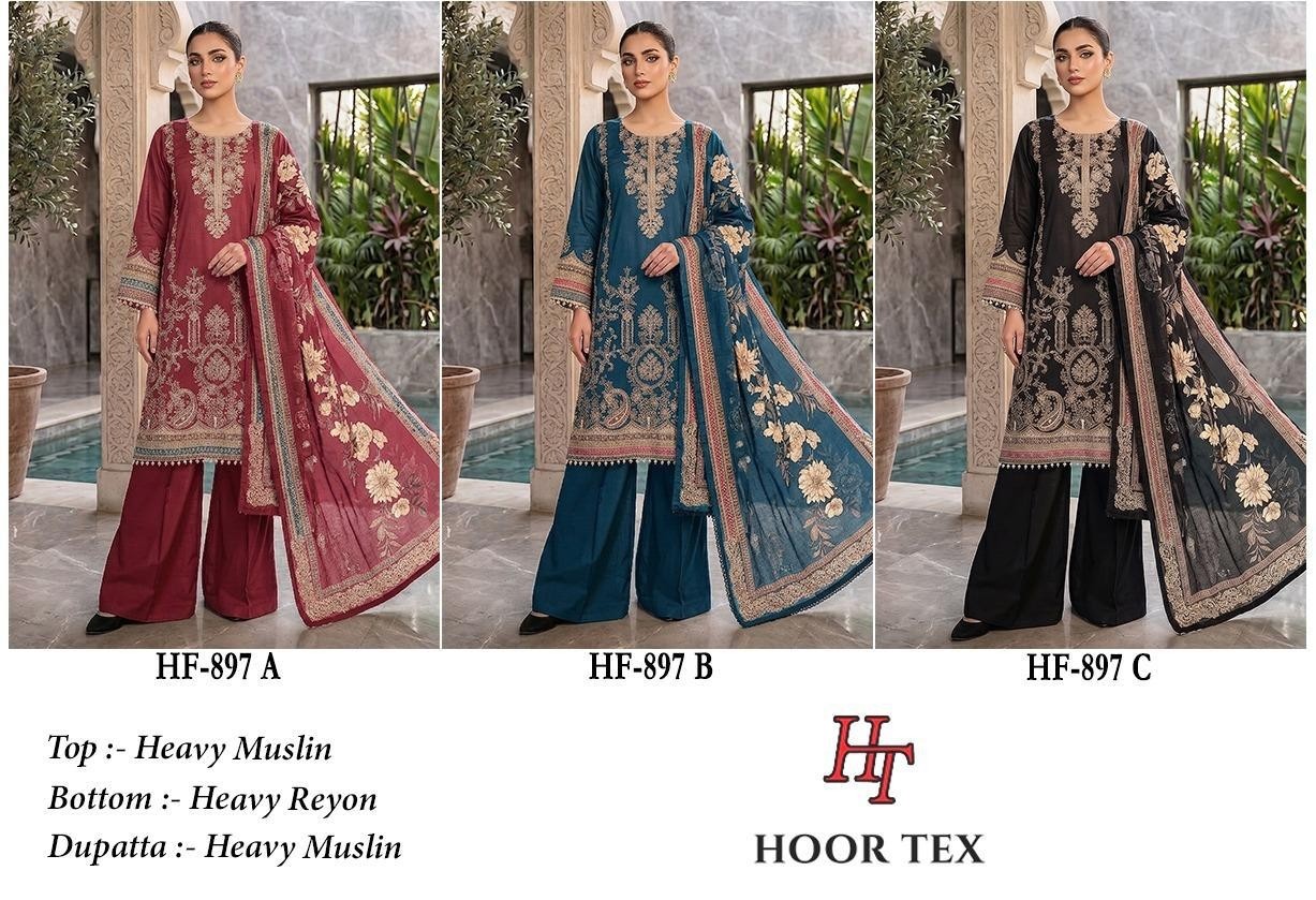 HF - 897 - A B C  - HEAVY MUSLIN PAKISTANI READYMADE SUIT SALWAR COLLECTION 