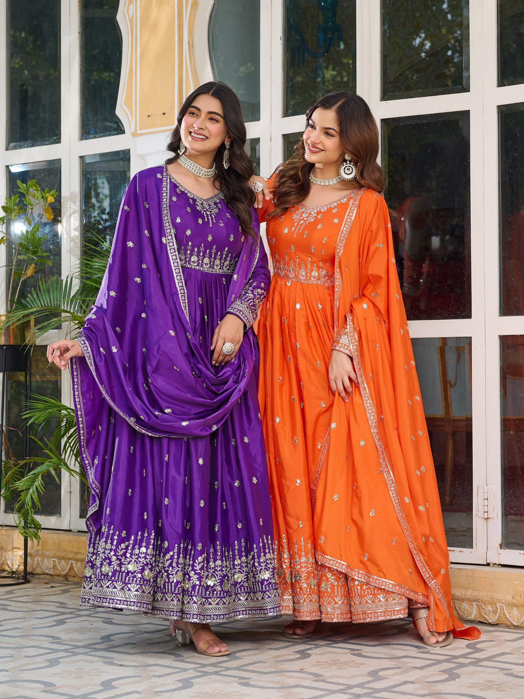 SP - 12 - AMERICAN SILK WITH THREAD EMBROIDERY WORK BY LEHENGA AND GOWN COLLECTION 