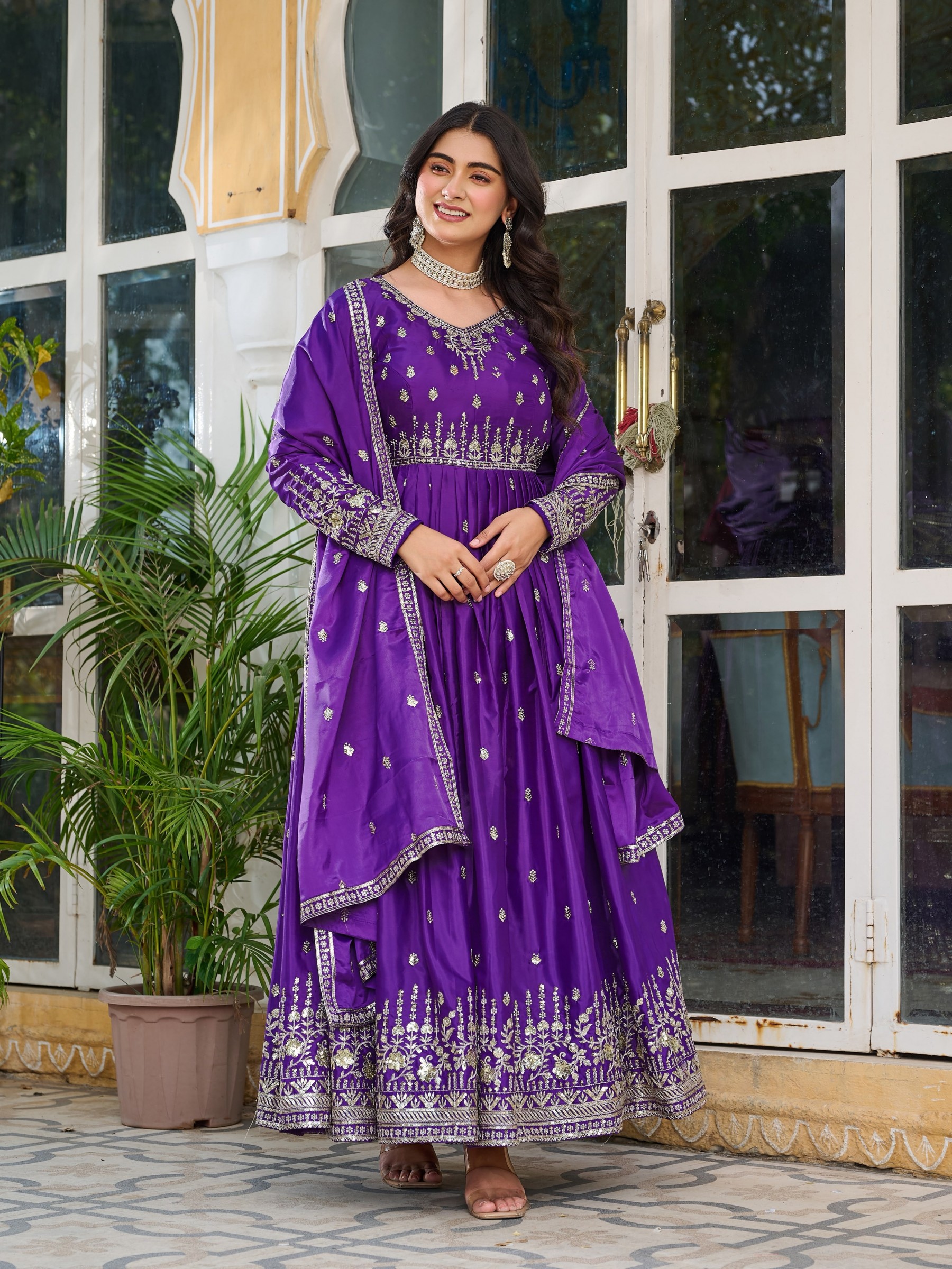 SP - 12 - AMERICAN SILK WITH THREAD EMBROIDERY WORK BY LEHENGA AND GOWN COLLECTION 