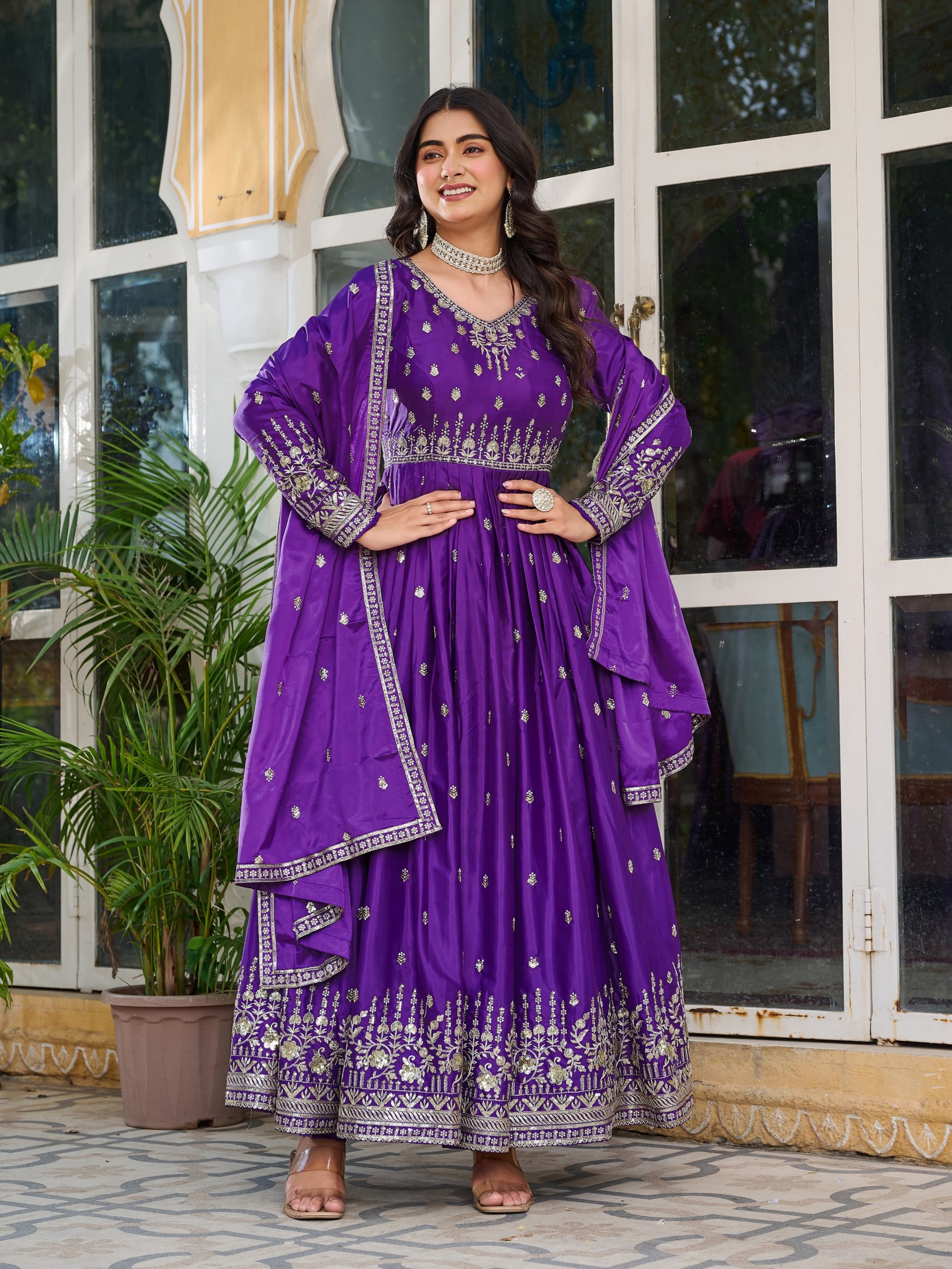 SP - 12 - AMERICAN SILK WITH THREAD EMBROIDERY WORK BY LEHENGA AND GOWN COLLECTION 