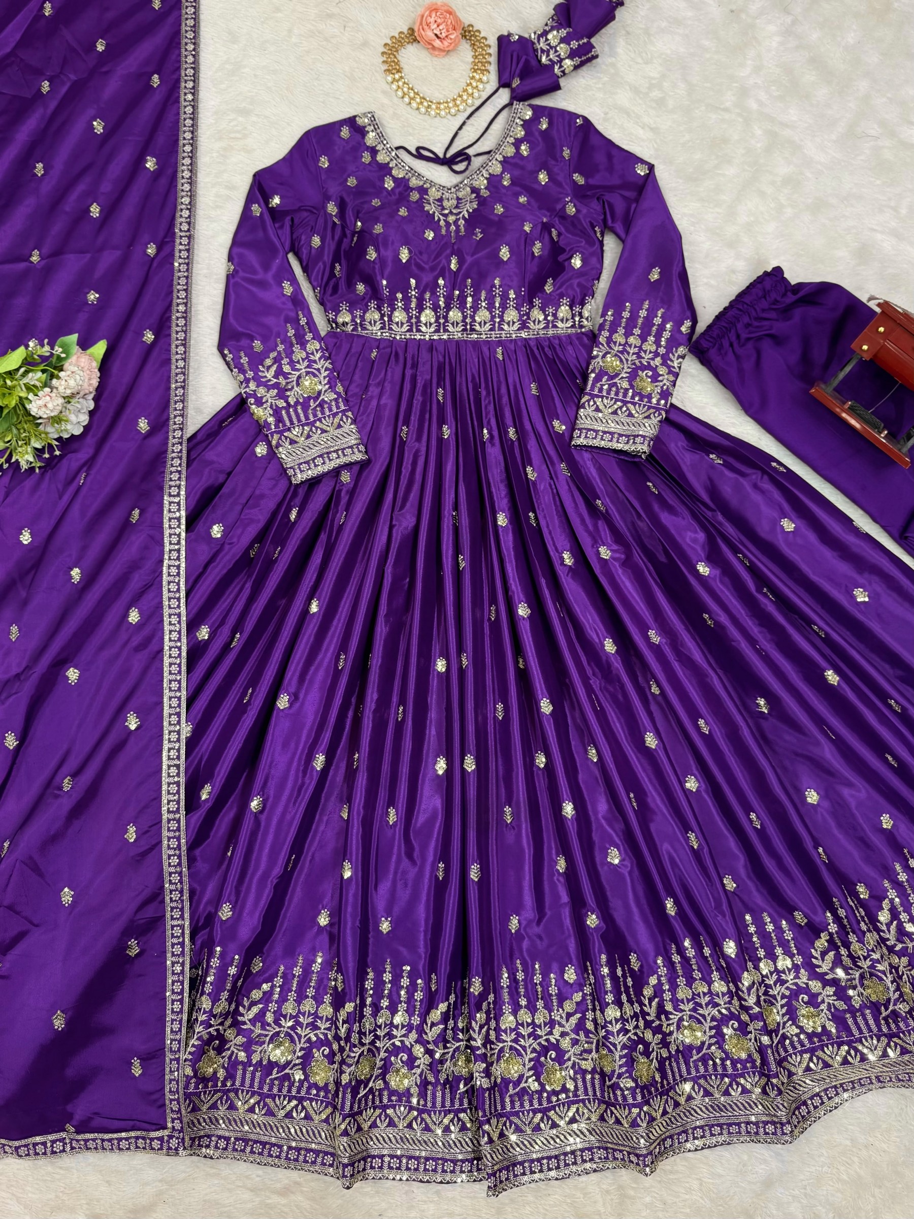 SP - 12 - AMERICAN SILK WITH THREAD EMBROIDERY WORK BY LEHENGA AND GOWN COLLECTION 