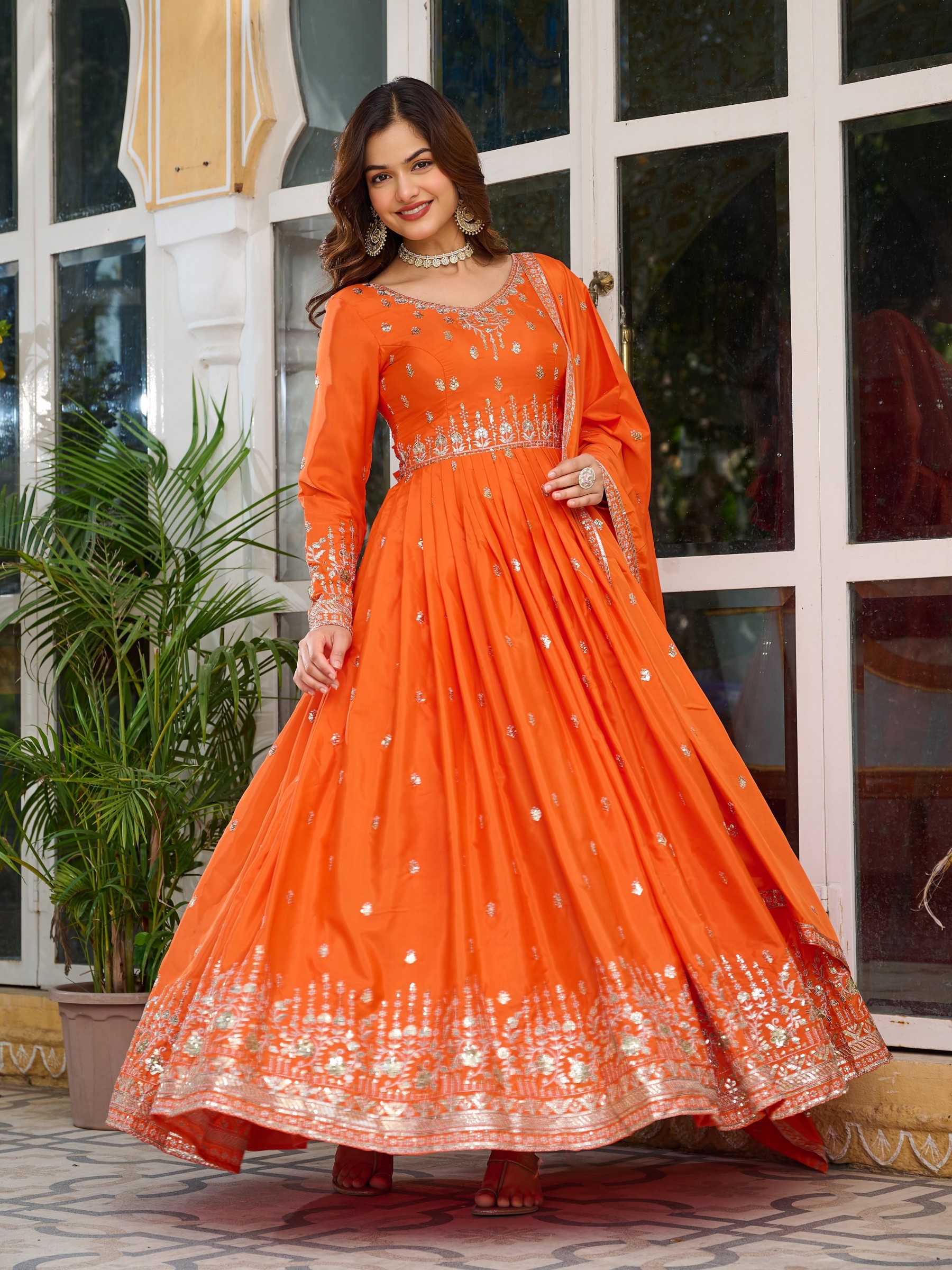 SP - 12 - AMERICAN SILK WITH THREAD EMBROIDERY WORK BY LEHENGA AND GOWN COLLECTION 