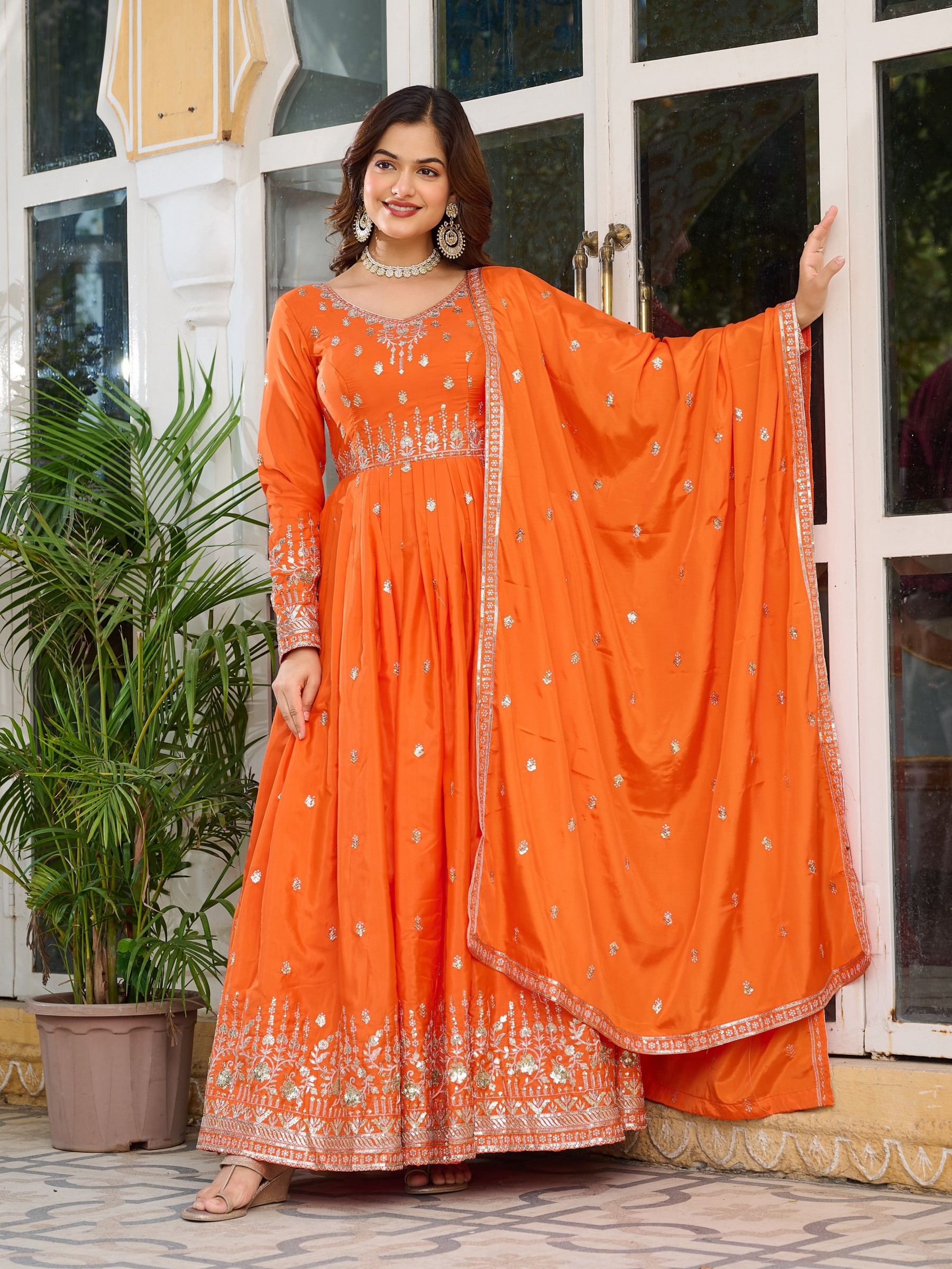 SP - 12 - AMERICAN SILK WITH THREAD EMBROIDERY WORK BY LEHENGA AND GOWN COLLECTION 
