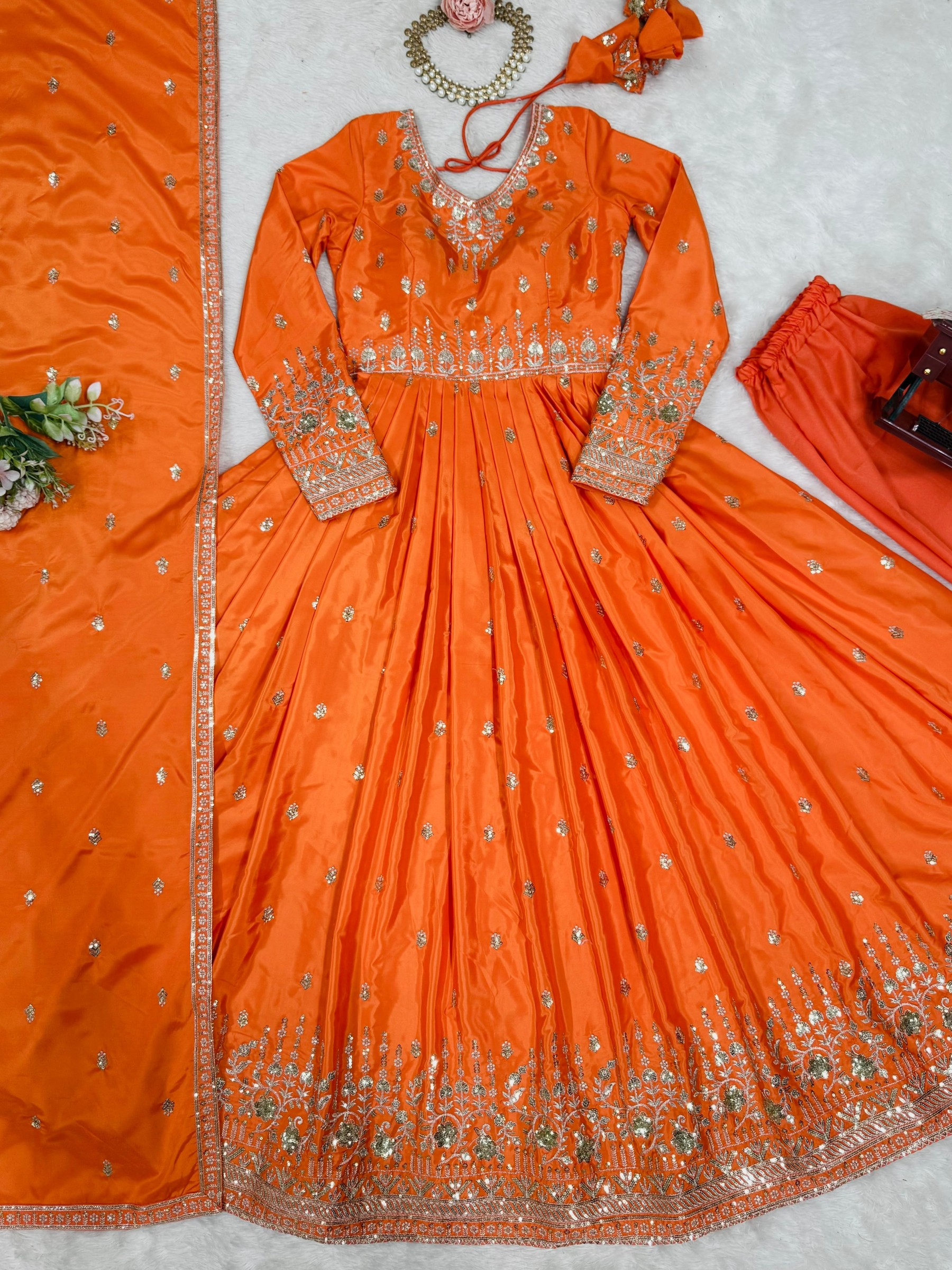 SP - 12 - AMERICAN SILK WITH THREAD EMBROIDERY WORK BY LEHENGA AND GOWN COLLECTION 