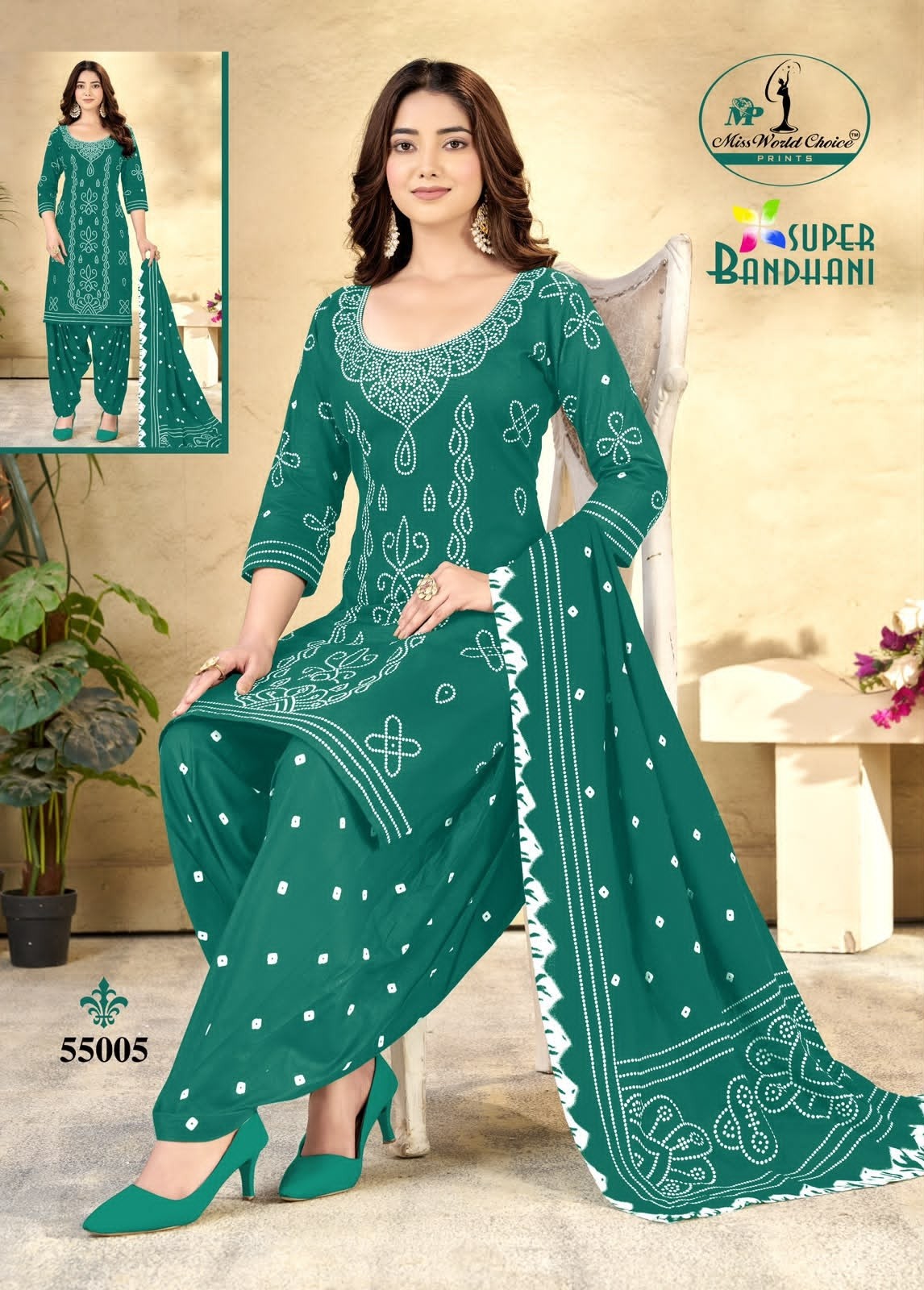 SUPER BANDHANI VOL - 55 - PURE HEAVY COTTON & BANDHANI PRINT WITH PATIYALA SUIT BY MISS WORLD CHOICE 