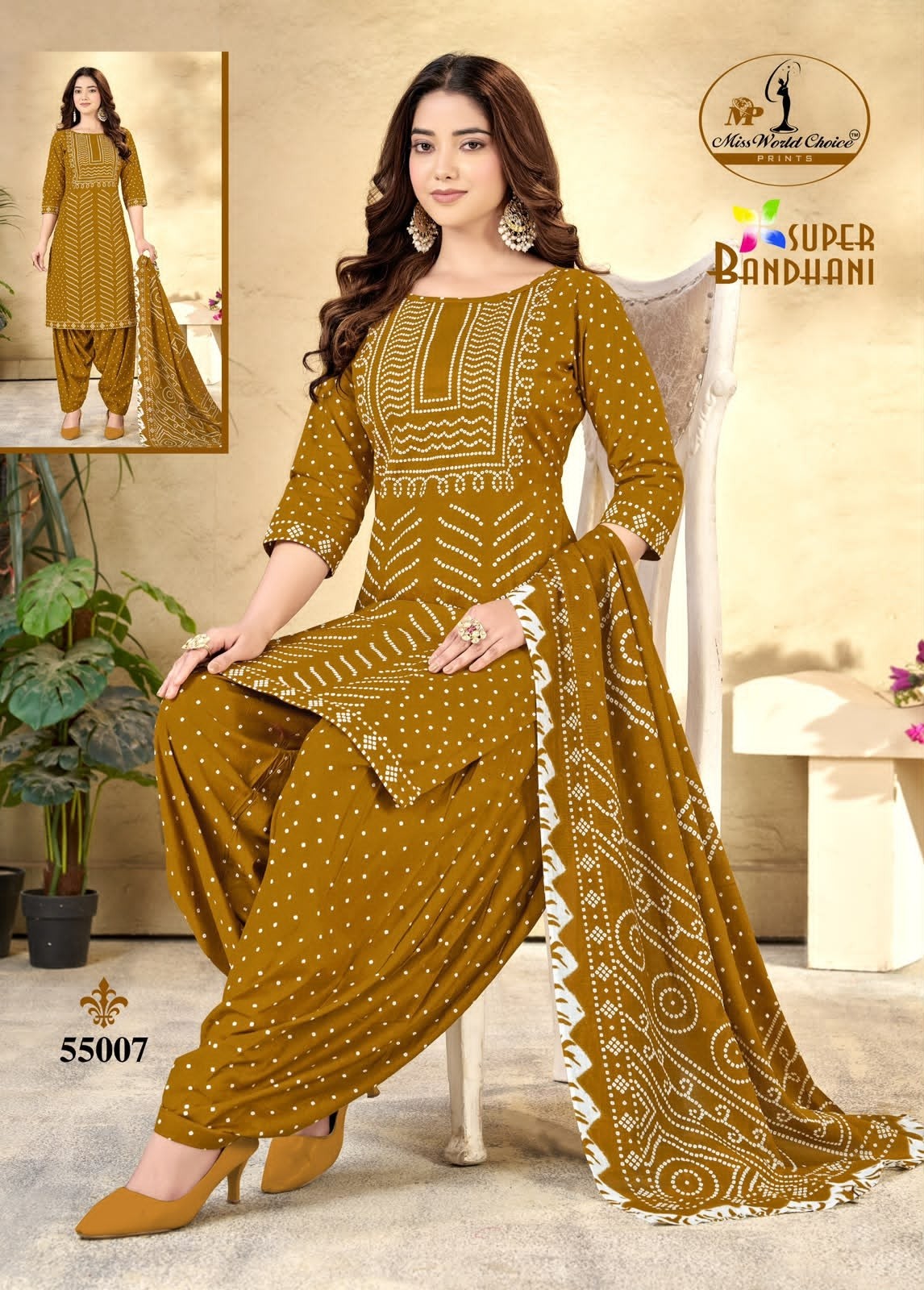 SUPER BANDHANI VOL - 55 - PURE HEAVY COTTON & BANDHANI PRINT WITH PATIYALA SUIT BY MISS WORLD CHOICE 