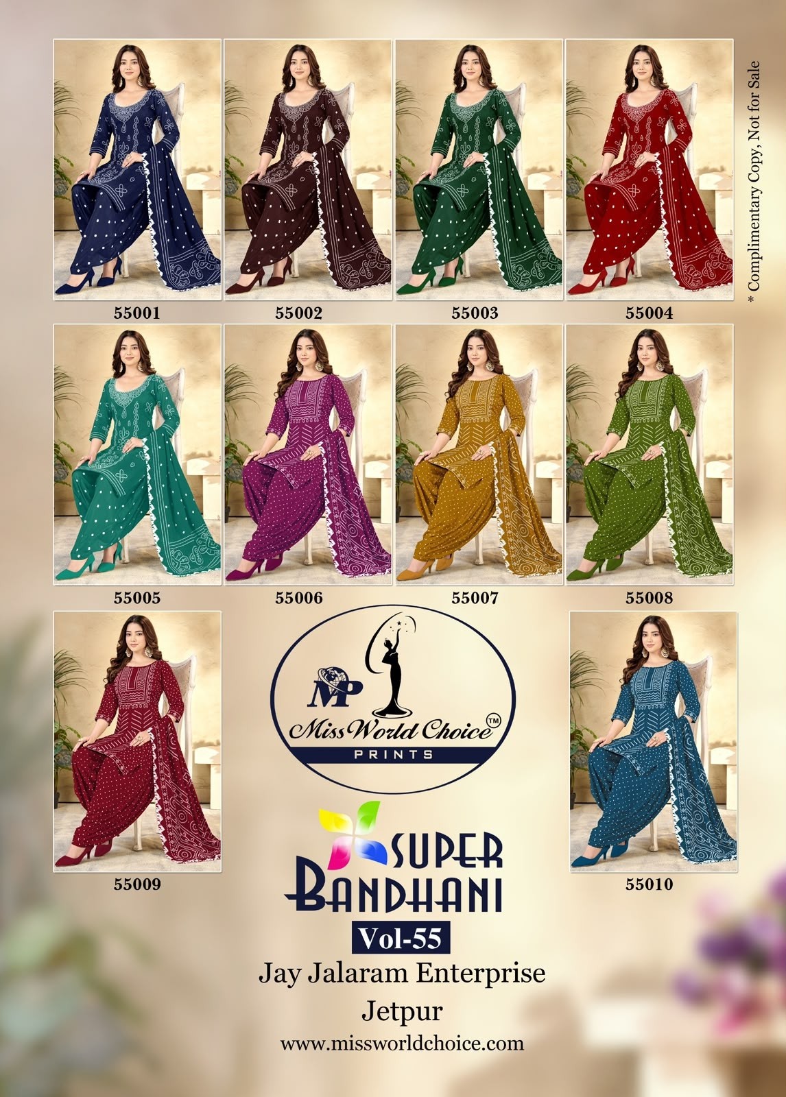 SUPER BANDHANI VOL - 55 - PURE HEAVY COTTON & BANDHANI PRINT WITH PATIYALA SUIT BY MISS WORLD CHOICE 