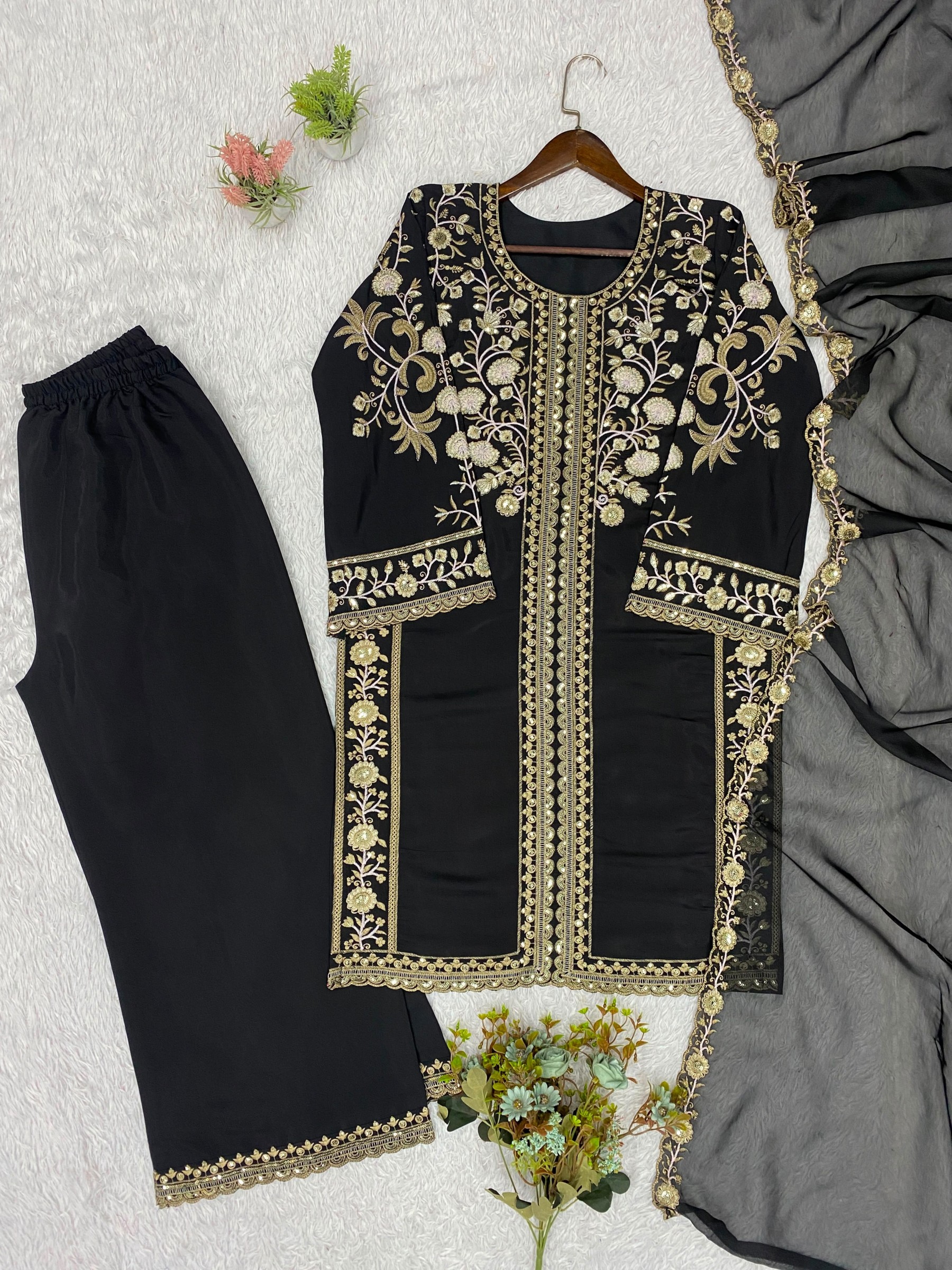 LG - 2122 - ROMAN SILK WITH SEQUENCE EMBROIDERY WORK BY PAKISTANI READYMADE SHARARA AND PLAZZO SUIT SALWAR COLLECTION 