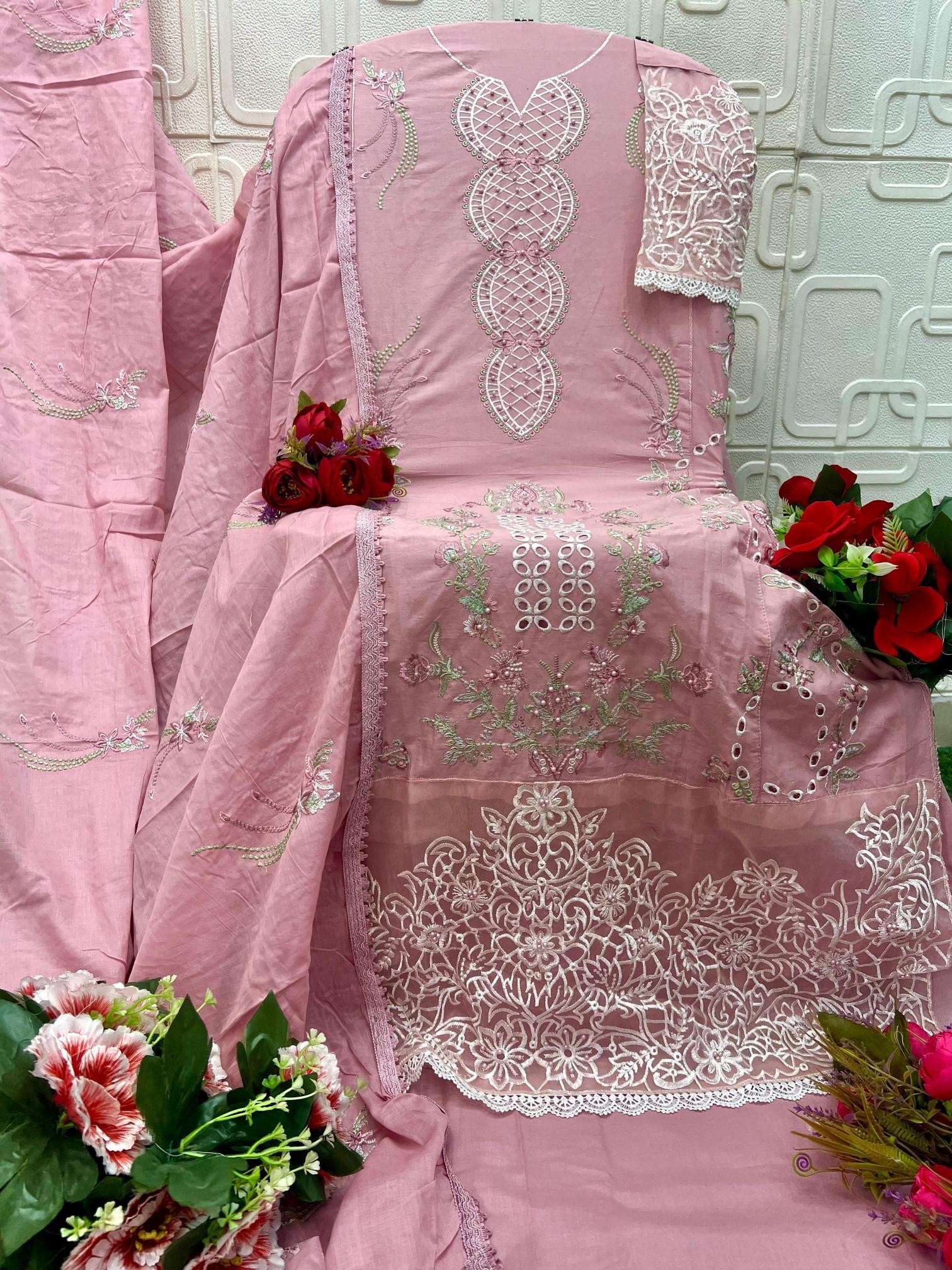 ITEM CODE - E - 46 - CAMBRIC LAWN COTTON HEAVY EMBROIDERY WORK BY PAKISTANI SUIT COLLECTION BY ELAN STUDIO 