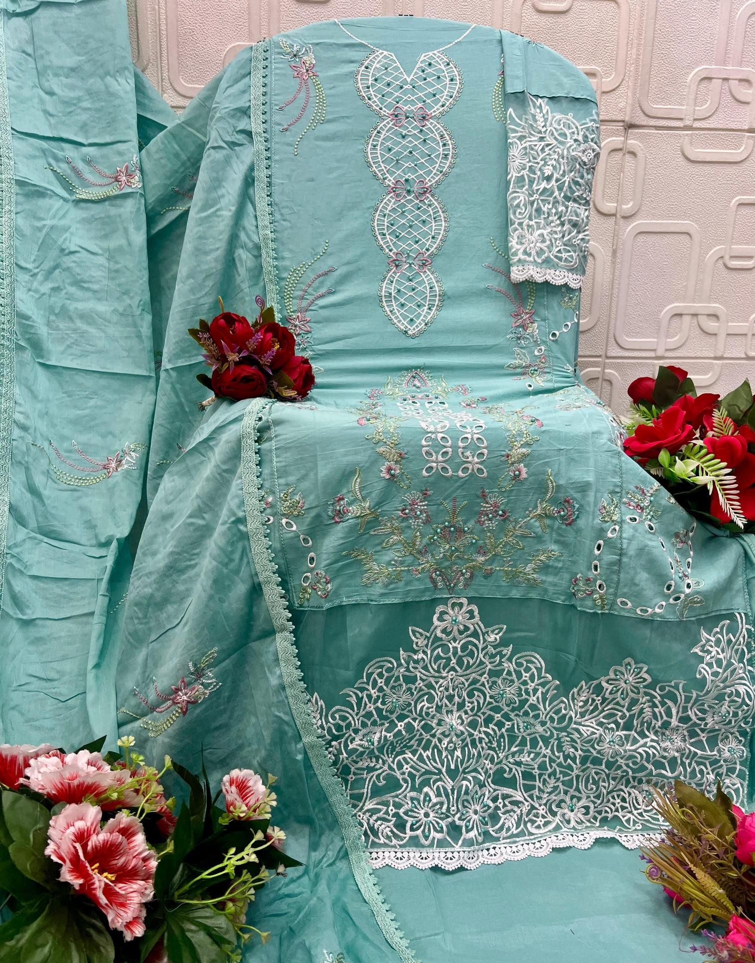 ITEM CODE - E - 46 - CAMBRIC LAWN COTTON HEAVY EMBROIDERY WORK BY PAKISTANI SUIT COLLECTION BY ELAN STUDIO 