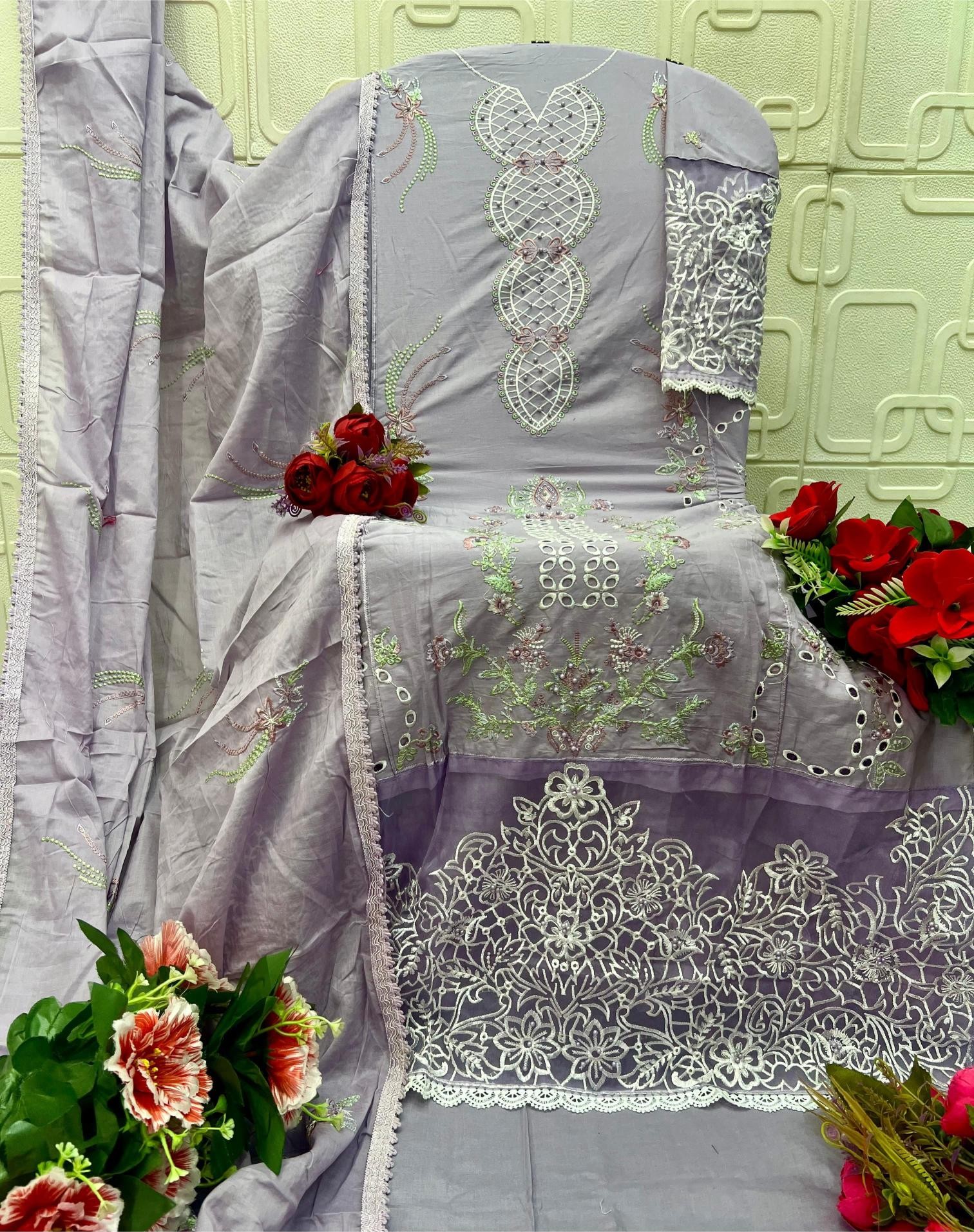 ITEM CODE - E - 46 - CAMBRIC LAWN COTTON HEAVY EMBROIDERY WORK BY PAKISTANI SUIT COLLECTION BY ELAN STUDIO 