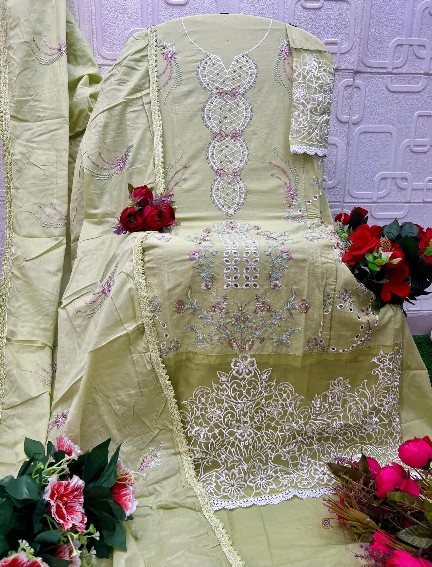 ITEM CODE - E - 46 - CAMBRIC LAWN COTTON HEAVY EMBROIDERY WORK BY PAKISTANI SUIT COLLECTION BY ELAN STUDIO 