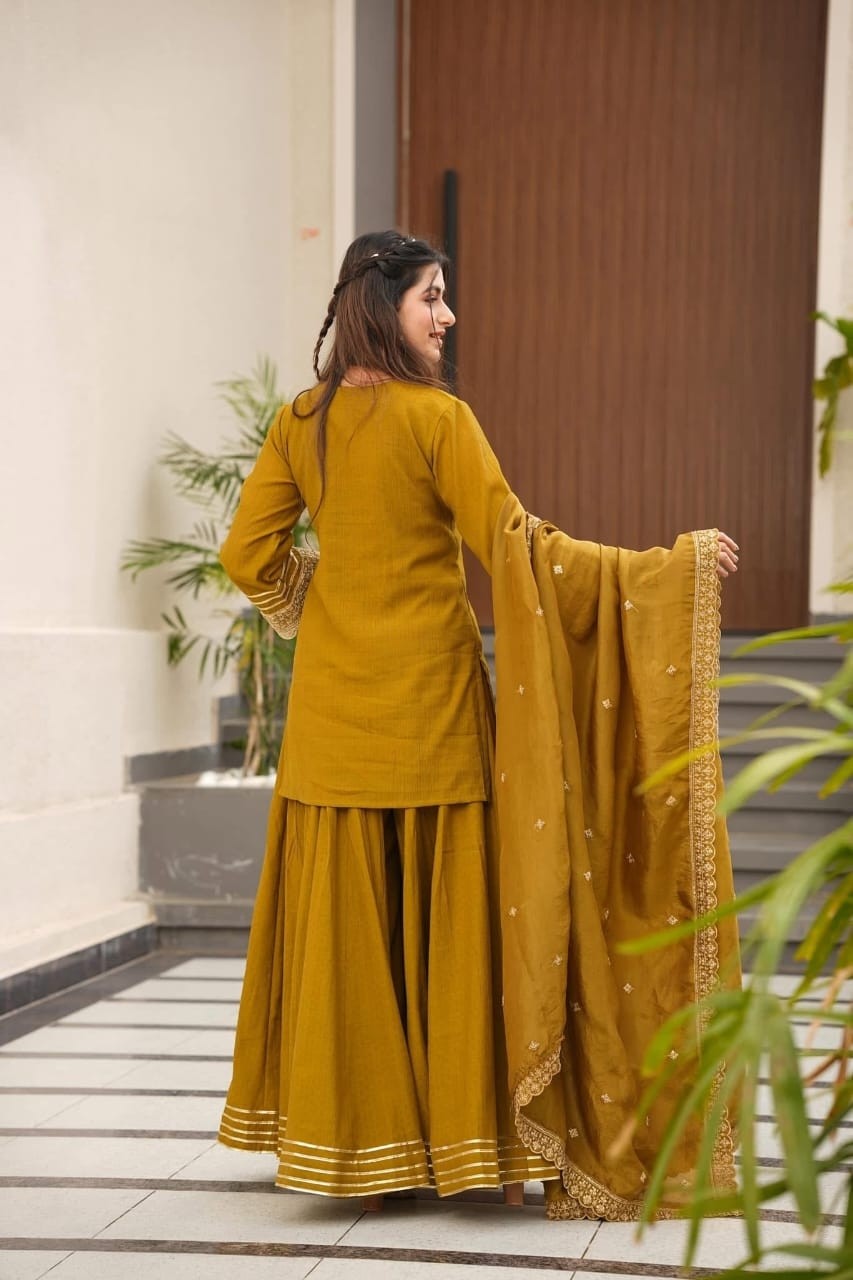 AC - 1248 - PURE SOFT CHINON FABRICS WITH BEAUTIFUL EMBROIDERY CODING & SEQUENCE WORK PLAZZO AND SHARARA READYMADE SUIT 