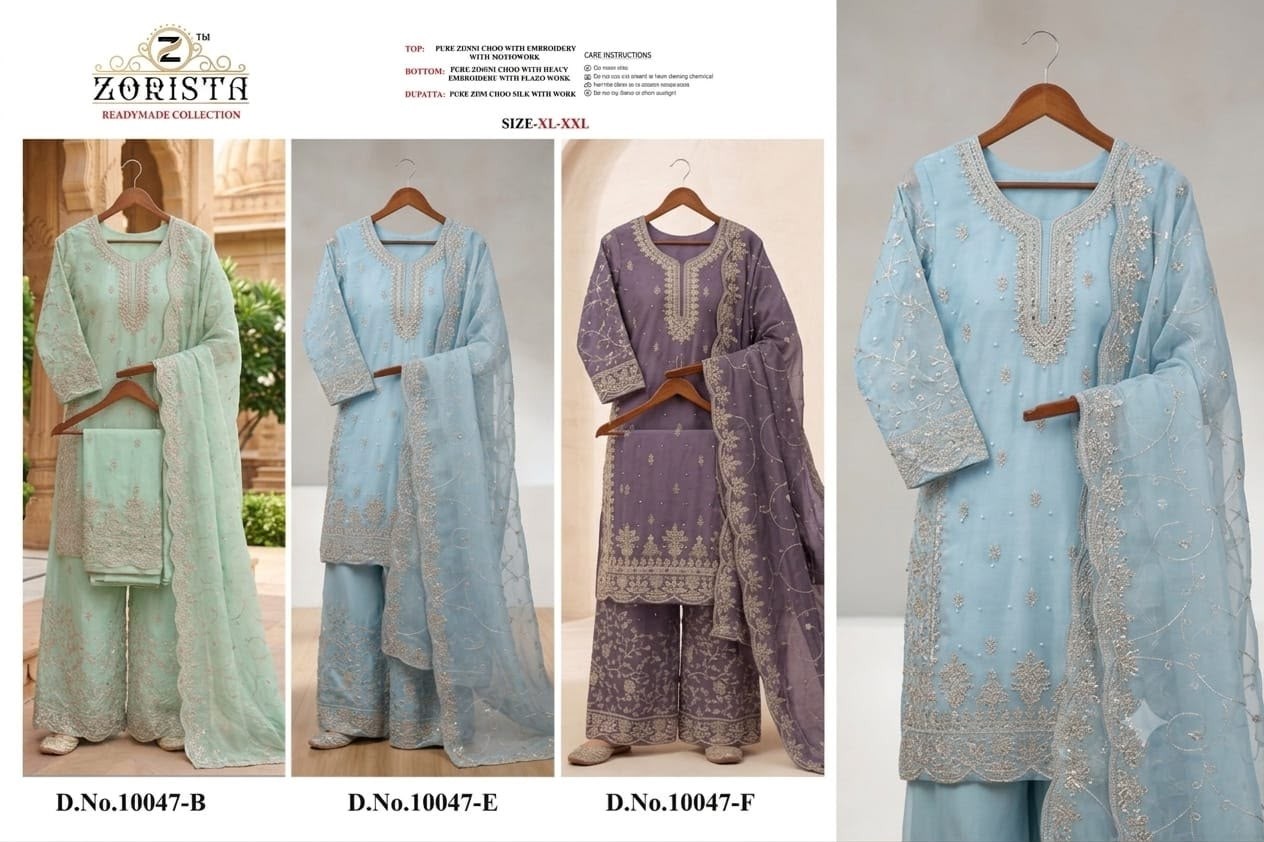 ZORISTA - 10047 - B E F - PURE ZIMMI CHHOO WITH EMBROIDERY WORK & MOTIWORK BY PAKISTANI READYMADE SHARARA AND PLAZZO SUIT COLLECTION 