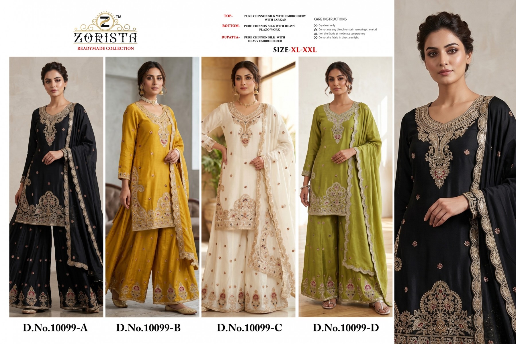 ZORISTA - 10099 - PREMIUM CHINON SILK WITH EMBROIDERY WORK & JARKAN WORK BY PAKISTANI READYMADE SHARARA AND PLAZZO SUIT COLLECTION 