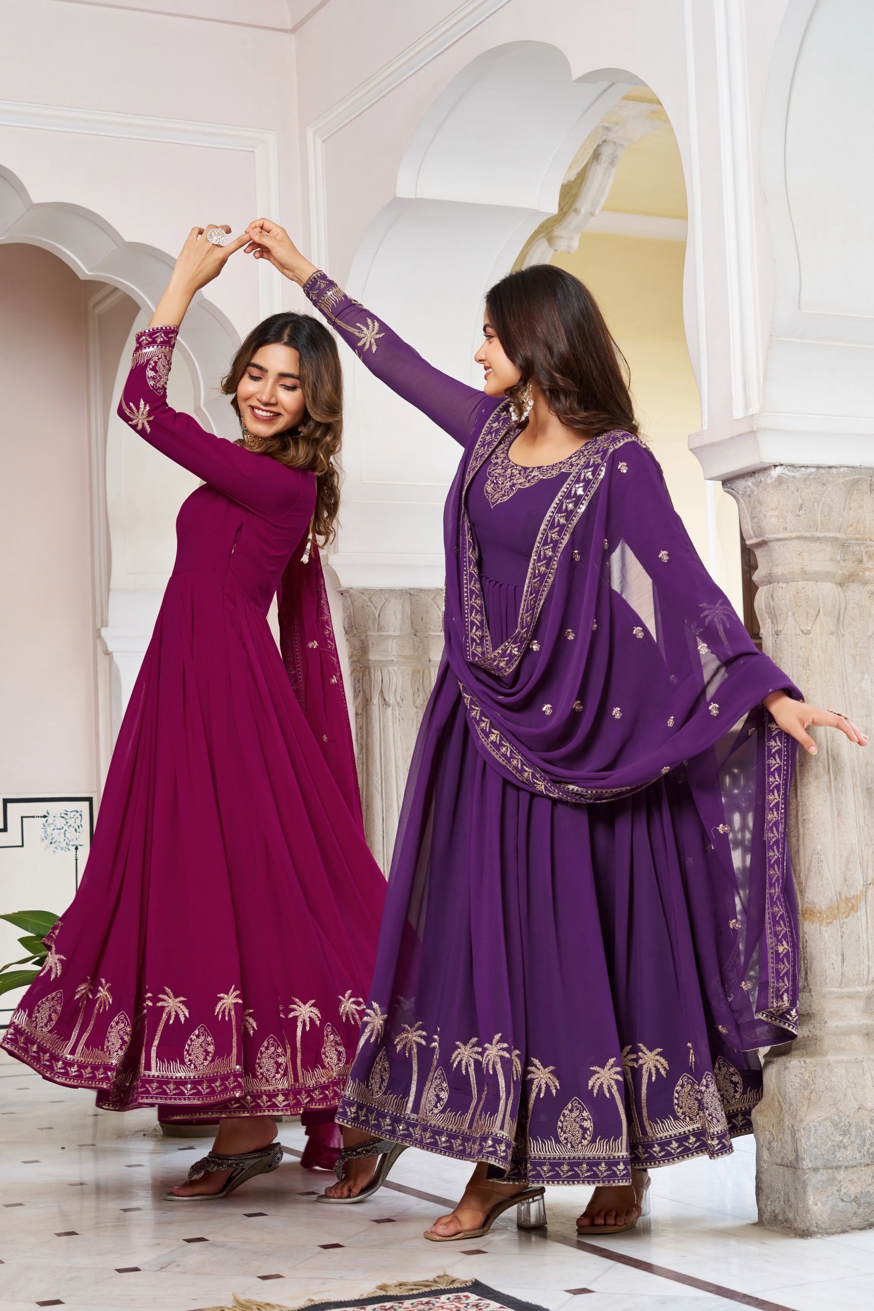 SP - 31 - FAUX GEORGETTE WITH HEAVY EMBROIDERY AND SEQUENCE WORK WITH PARTY WEAR GOWN AND LEHENGA COLLECTION 