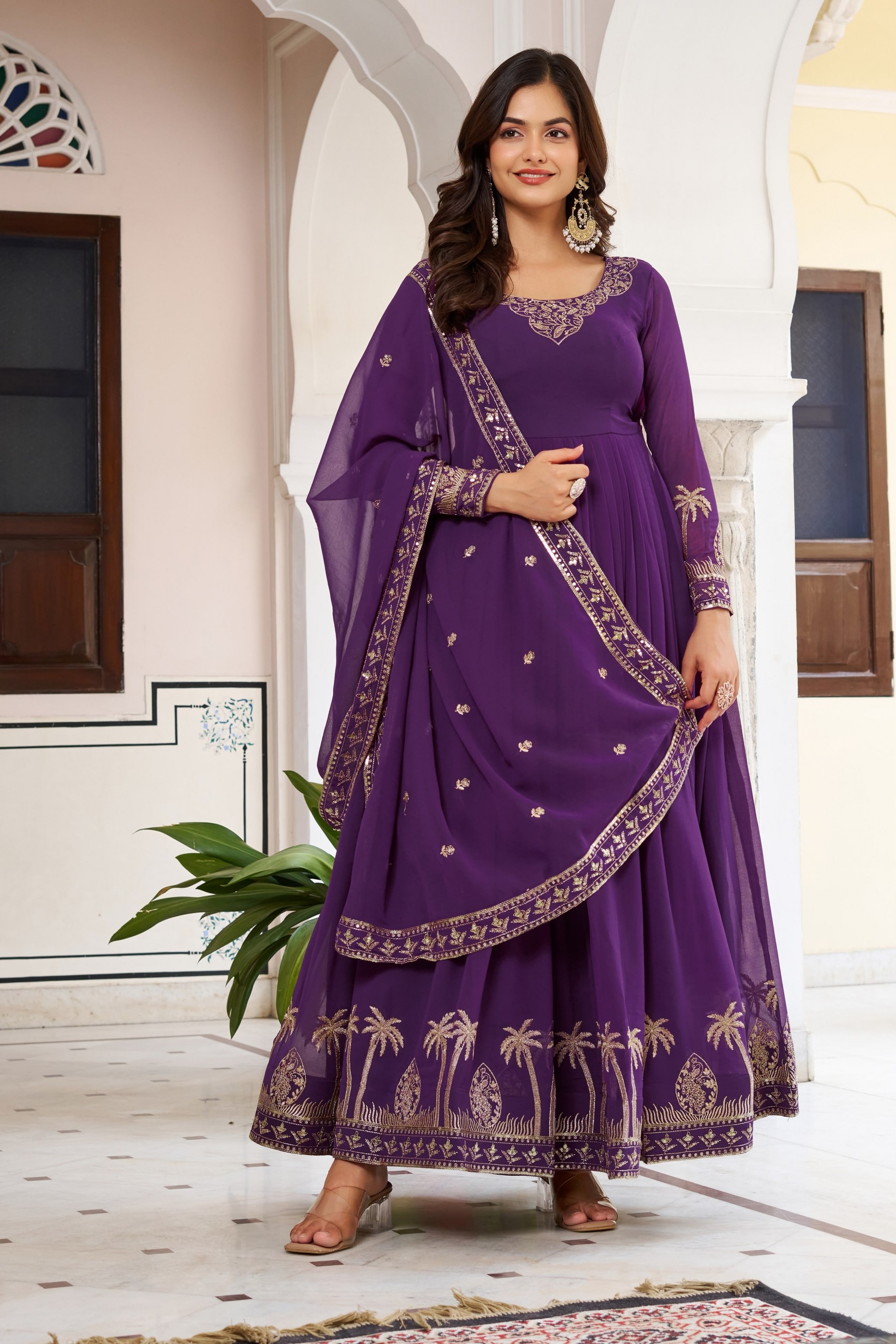 SP - 31 - FAUX GEORGETTE WITH HEAVY EMBROIDERY AND SEQUENCE WORK WITH PARTY WEAR GOWN AND LEHENGA COLLECTION 