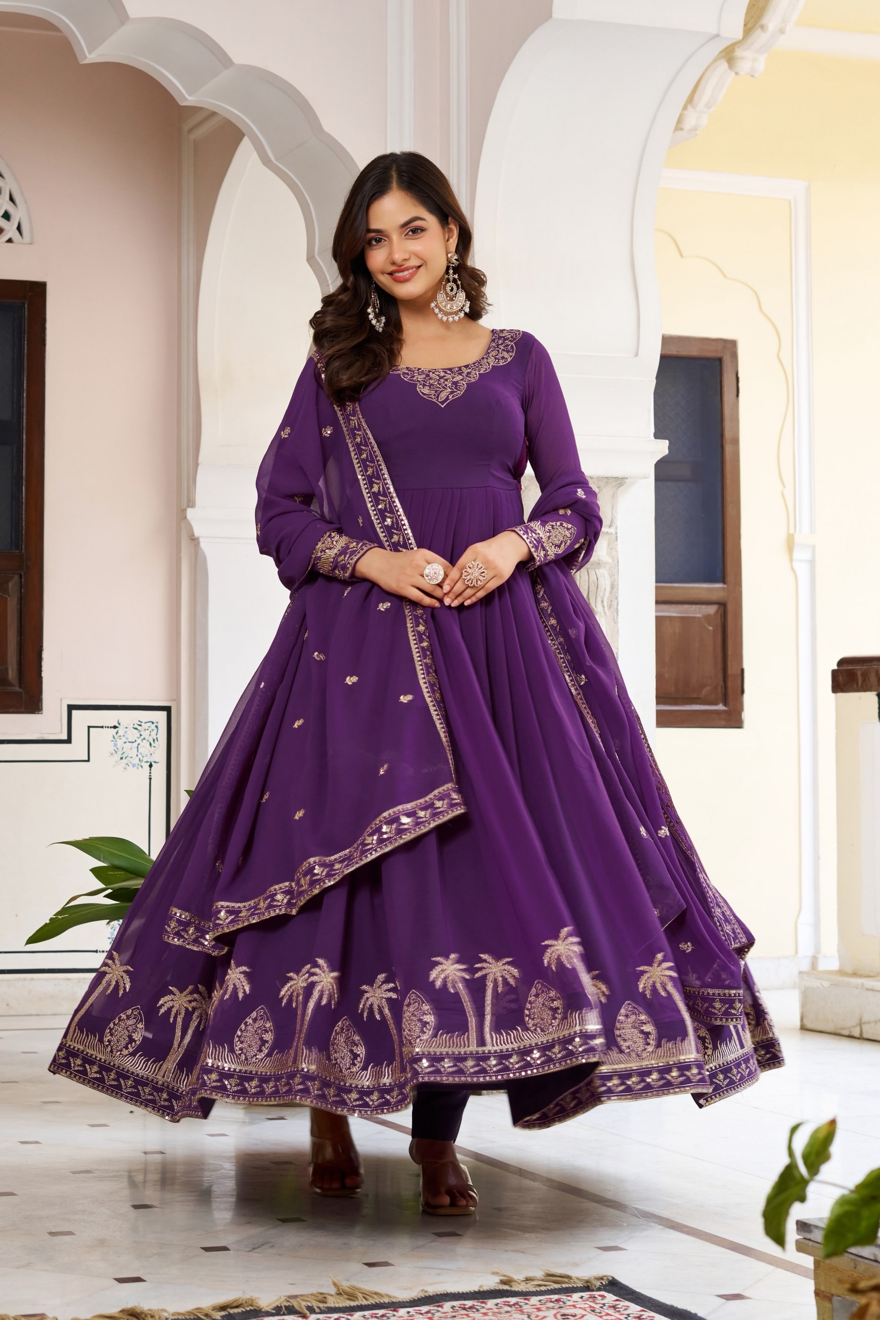 SP - 31 - FAUX GEORGETTE WITH HEAVY EMBROIDERY AND SEQUENCE WORK WITH PARTY WEAR GOWN AND LEHENGA COLLECTION 