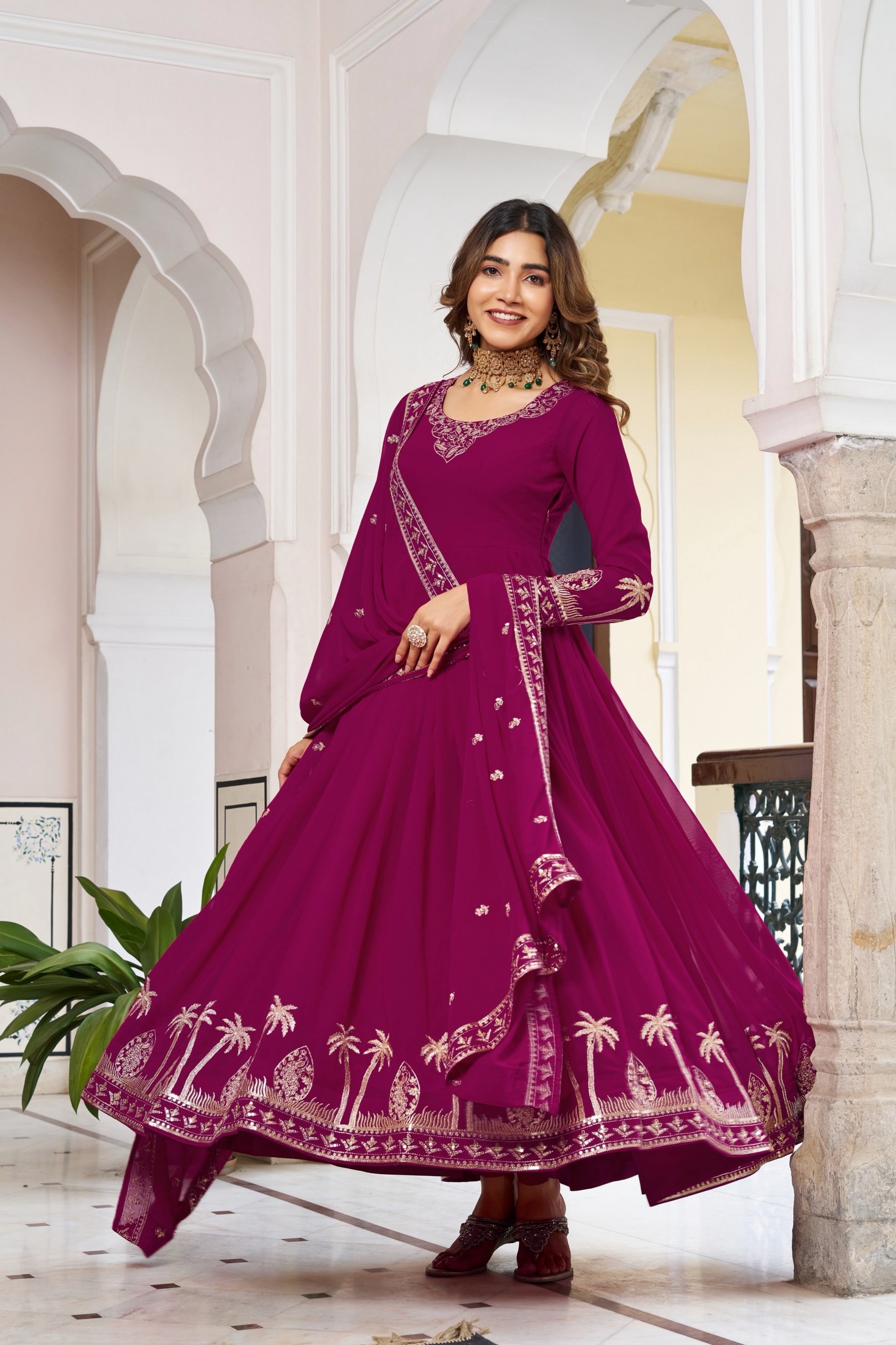 SP - 31 - FAUX GEORGETTE WITH HEAVY EMBROIDERY AND SEQUENCE WORK WITH PARTY WEAR GOWN AND LEHENGA COLLECTION 