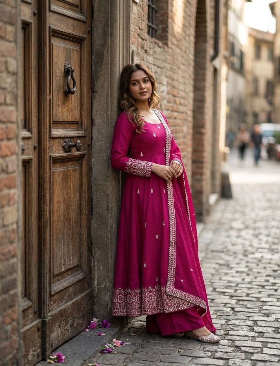 WW - 1274 - PURE CHINON SILK WITH SEQUENCE EMBROIDERY WORK & LATKAN DORI BY PARTY WEAR AND WEDDING GOWN COLLECTION 