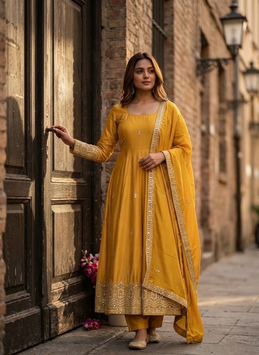 WW - 1274 - PURE CHINON SILK WITH SEQUENCE EMBROIDERY WORK & LATKAN DORI BY PARTY WEAR AND WEDDING GOWN COLLECTION 