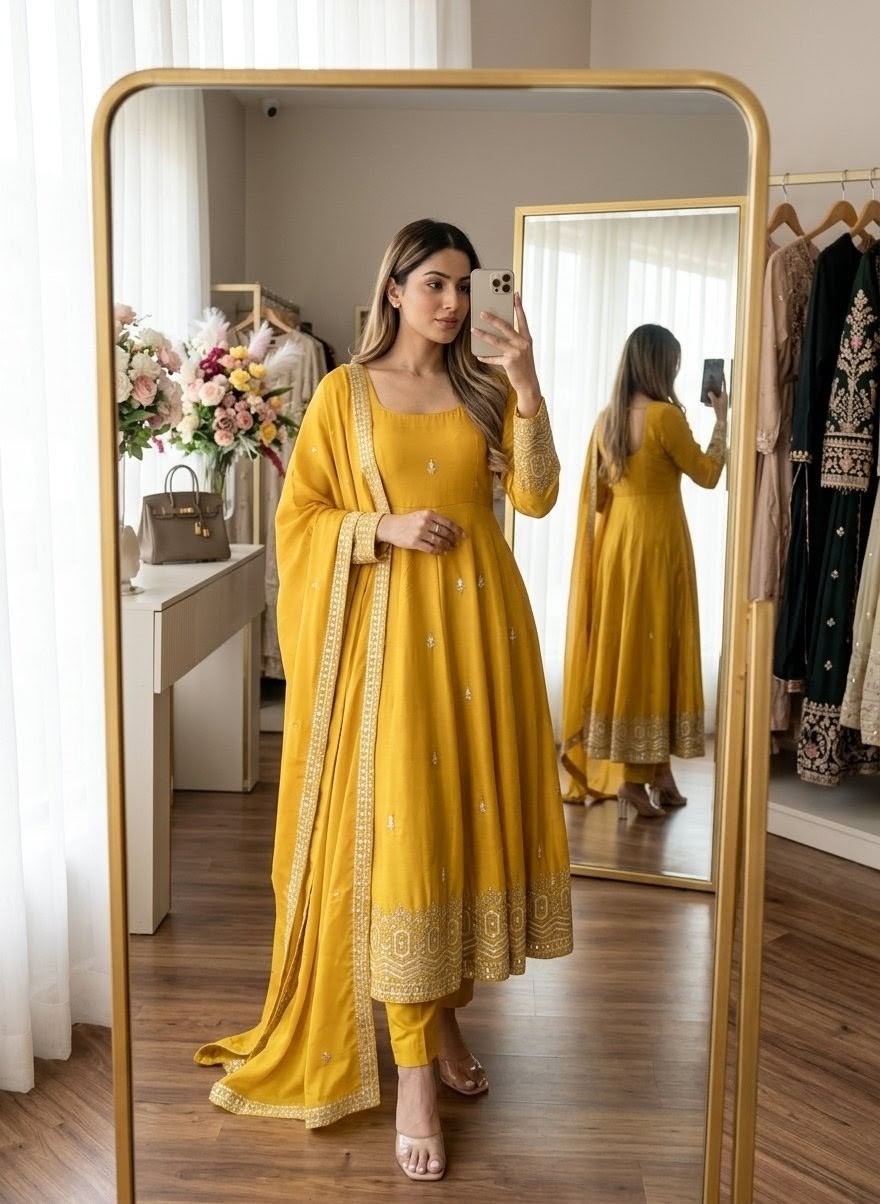 WW - 1274 - PURE CHINON SILK WITH SEQUENCE EMBROIDERY WORK & LATKAN DORI BY PARTY WEAR AND WEDDING GOWN COLLECTION 