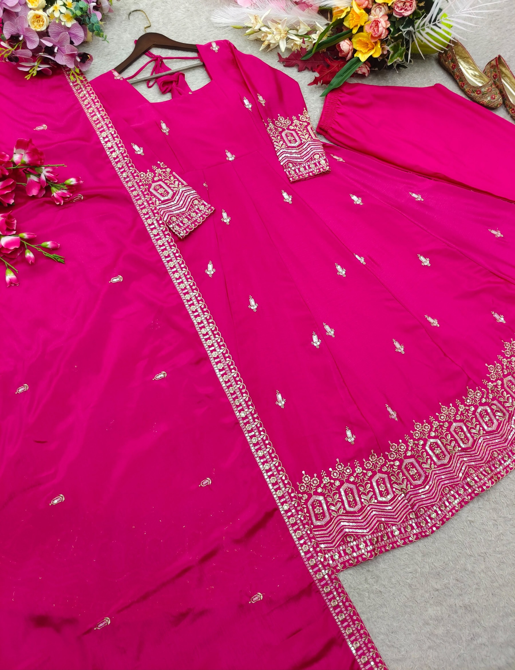 WW - 1274 - PURE CHINON SILK WITH SEQUENCE EMBROIDERY WORK & LATKAN DORI BY PARTY WEAR AND WEDDING GOWN COLLECTION 