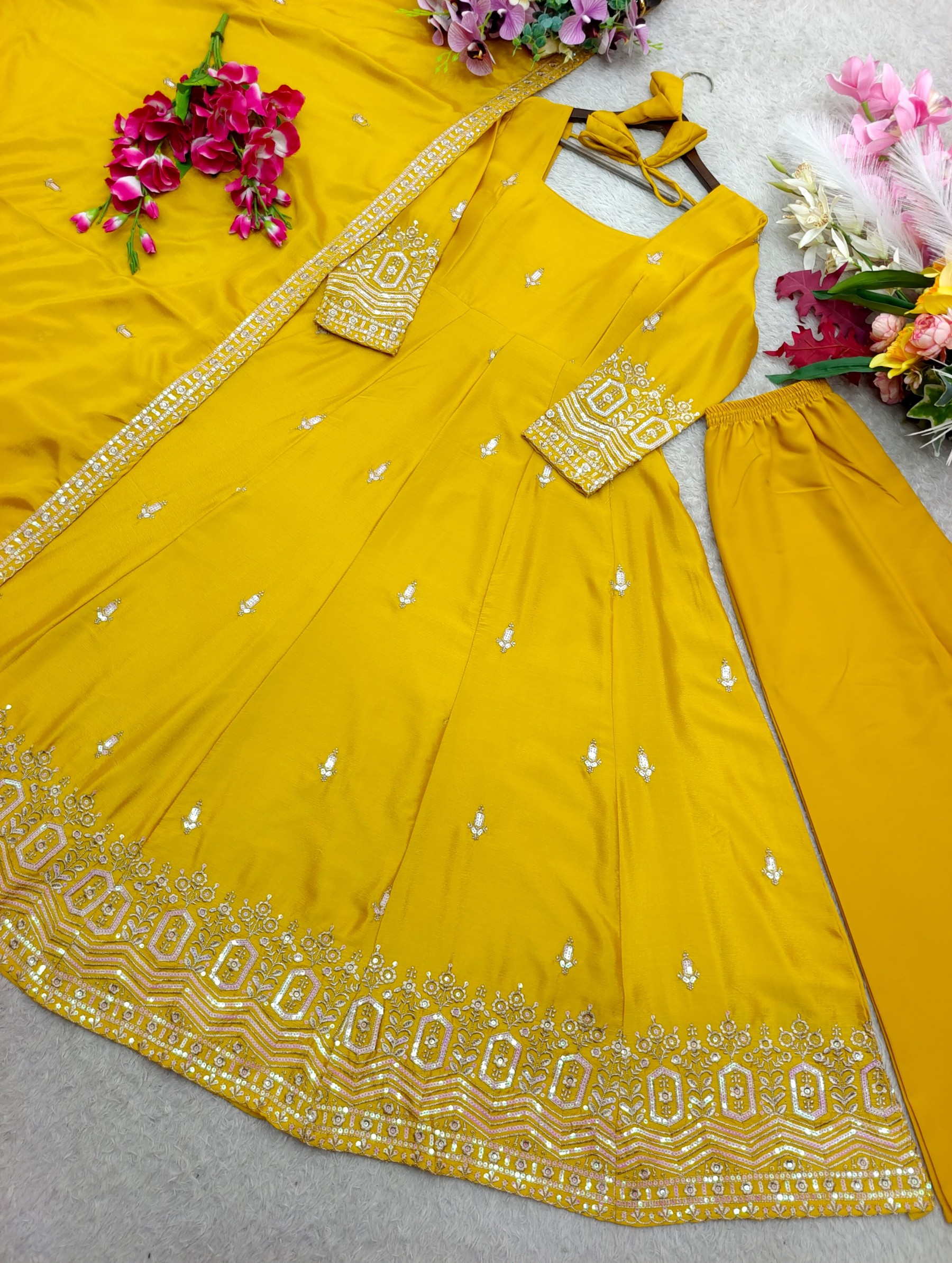 WW - 1274 - PURE CHINON SILK WITH SEQUENCE EMBROIDERY WORK & LATKAN DORI BY PARTY WEAR AND WEDDING GOWN COLLECTION 
