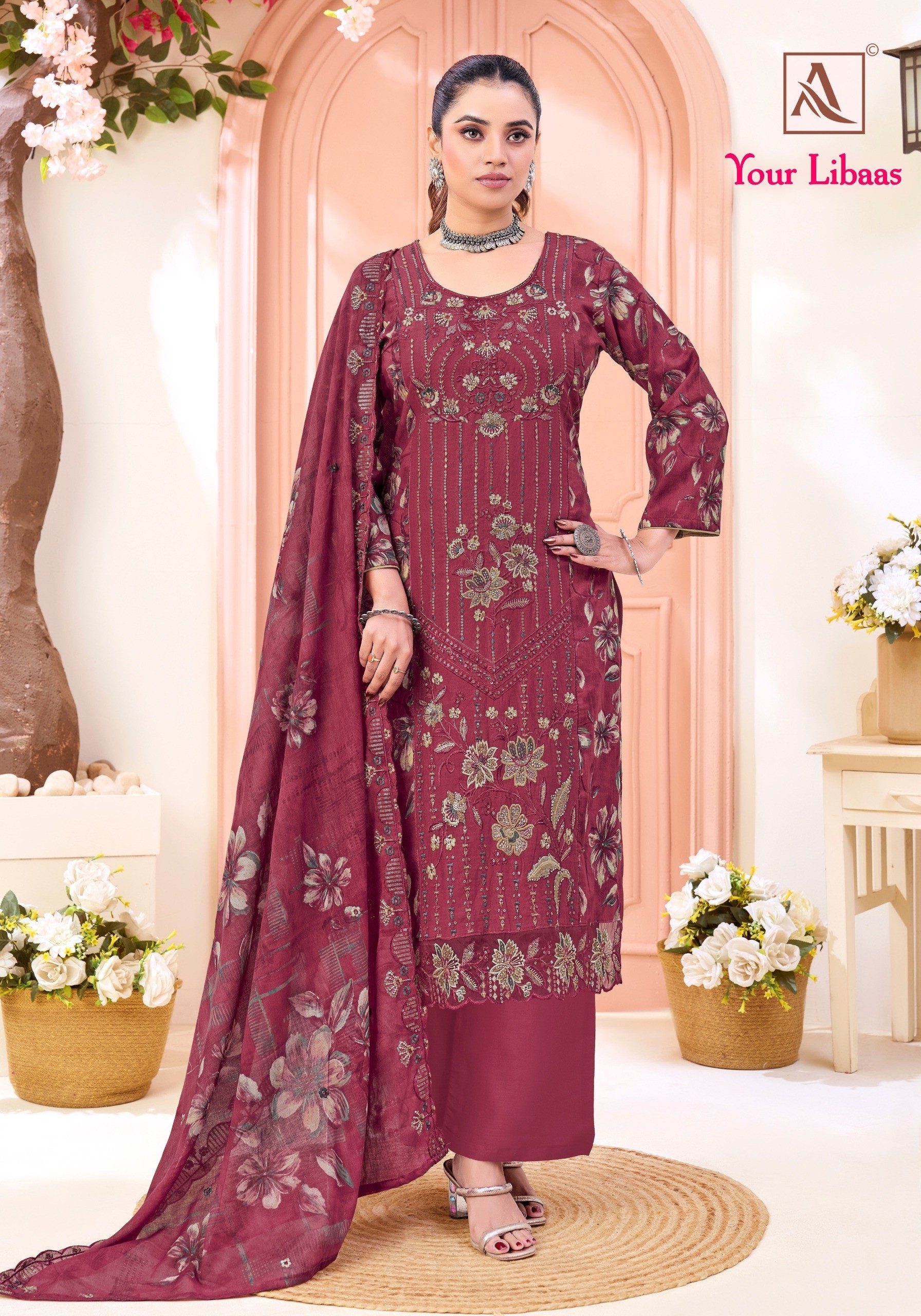 YOUR LIBAAS - PURE CAMBRIC COTTON FOIL PRINT WITH FANCY BEATS EMBROIDERY WORK BY PAKISTANI SUIT COLLECTION BY ALOK