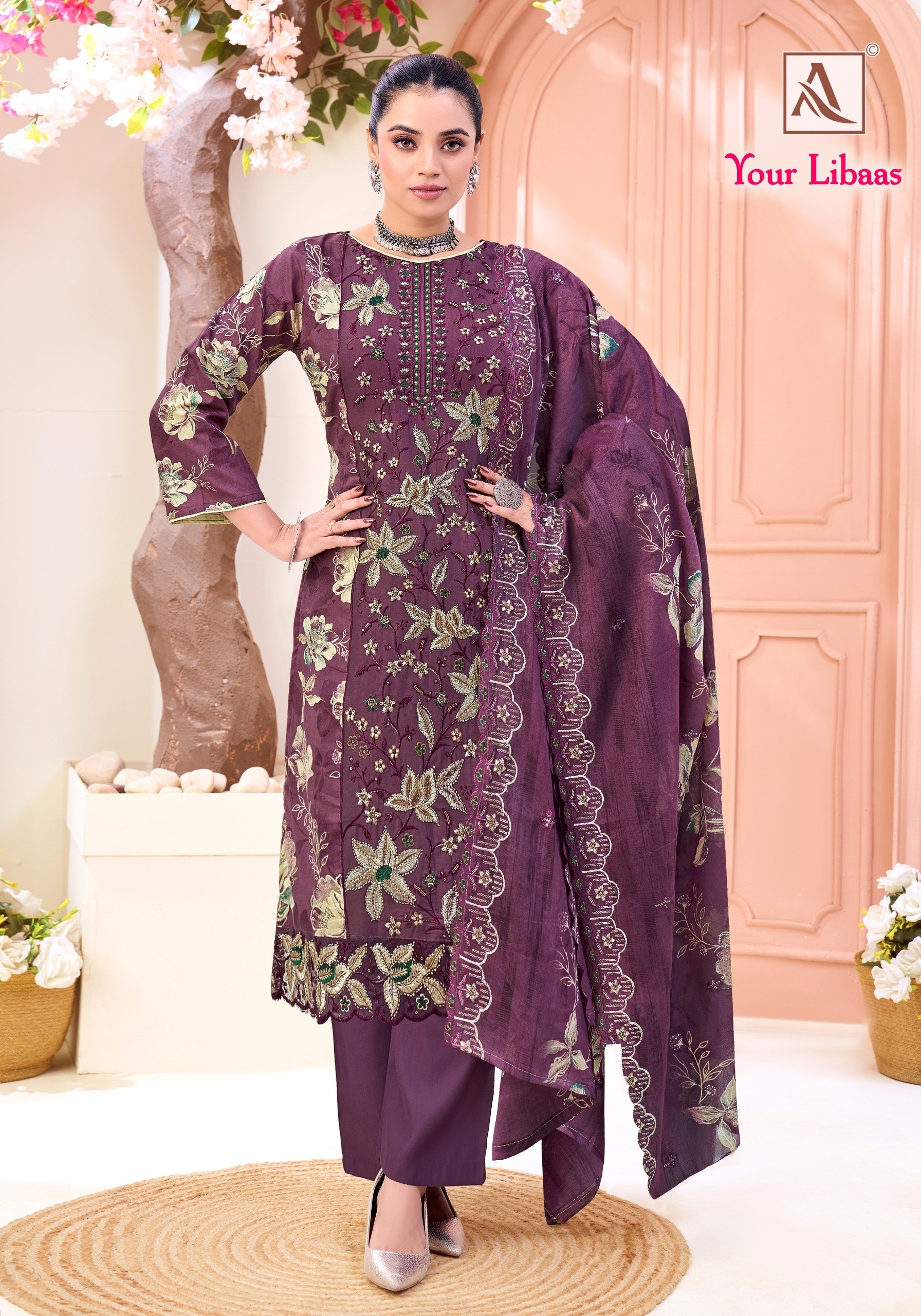 YOUR LIBAAS - PURE CAMBRIC COTTON FOIL PRINT WITH FANCY BEATS EMBROIDERY WORK BY PAKISTANI SUIT COLLECTION BY ALOK