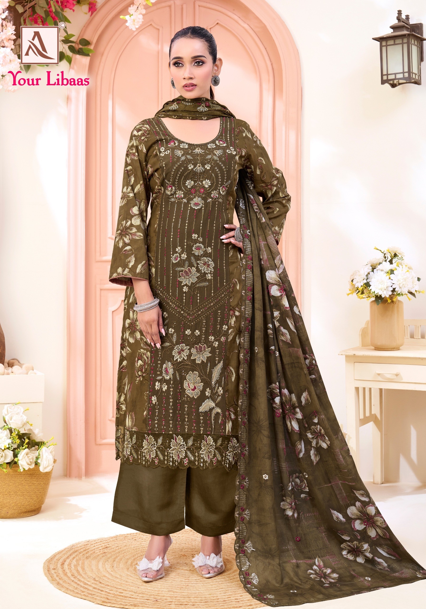 YOUR LIBAAS - PURE CAMBRIC COTTON FOIL PRINT WITH FANCY BEATS EMBROIDERY WORK BY PAKISTANI SUIT COLLECTION BY ALOK