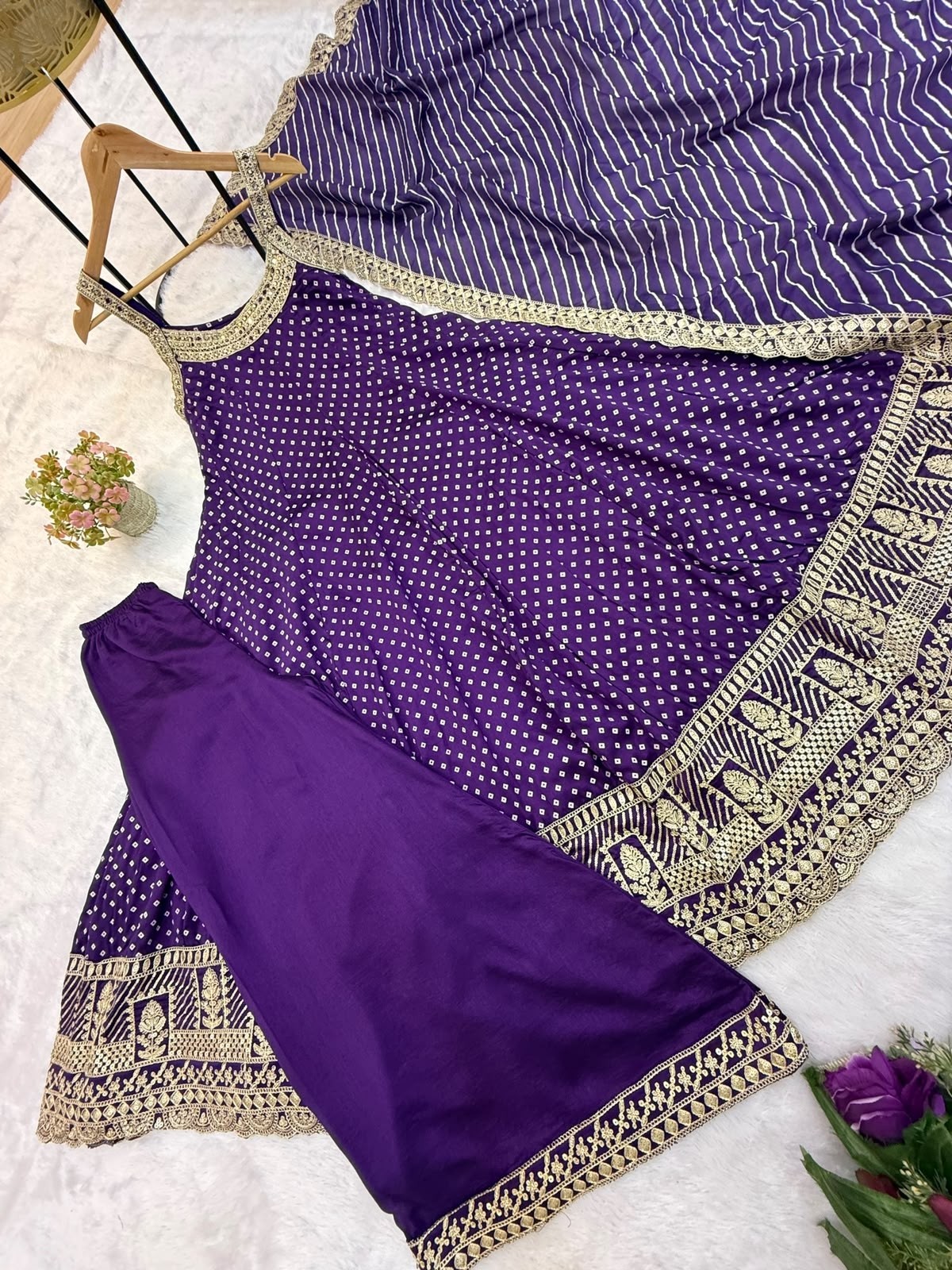 RANG KHAJURI :- RR - 46 - BANDHANI VICHITRA SILK HEAVY EMBROIDERY WORK & MIRROR WORK BY PARTY WEAR GOWN COLLECTION 
