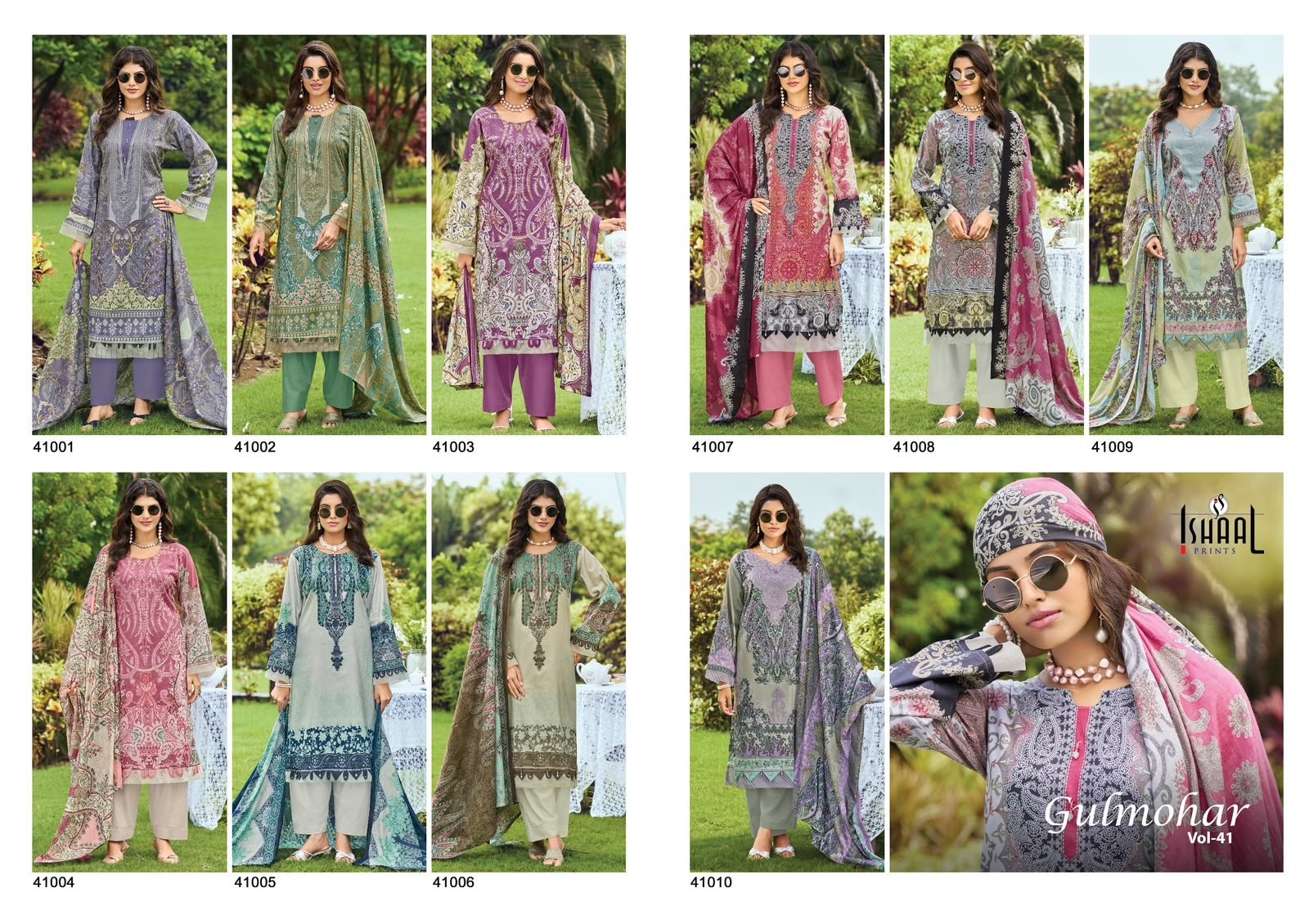 GULMOHAR VOL - 41 - PURE HEAVY LAWN COTTON PAKISTANI KARACHI PRINTED SUIT BY ISHAAL PRINT 