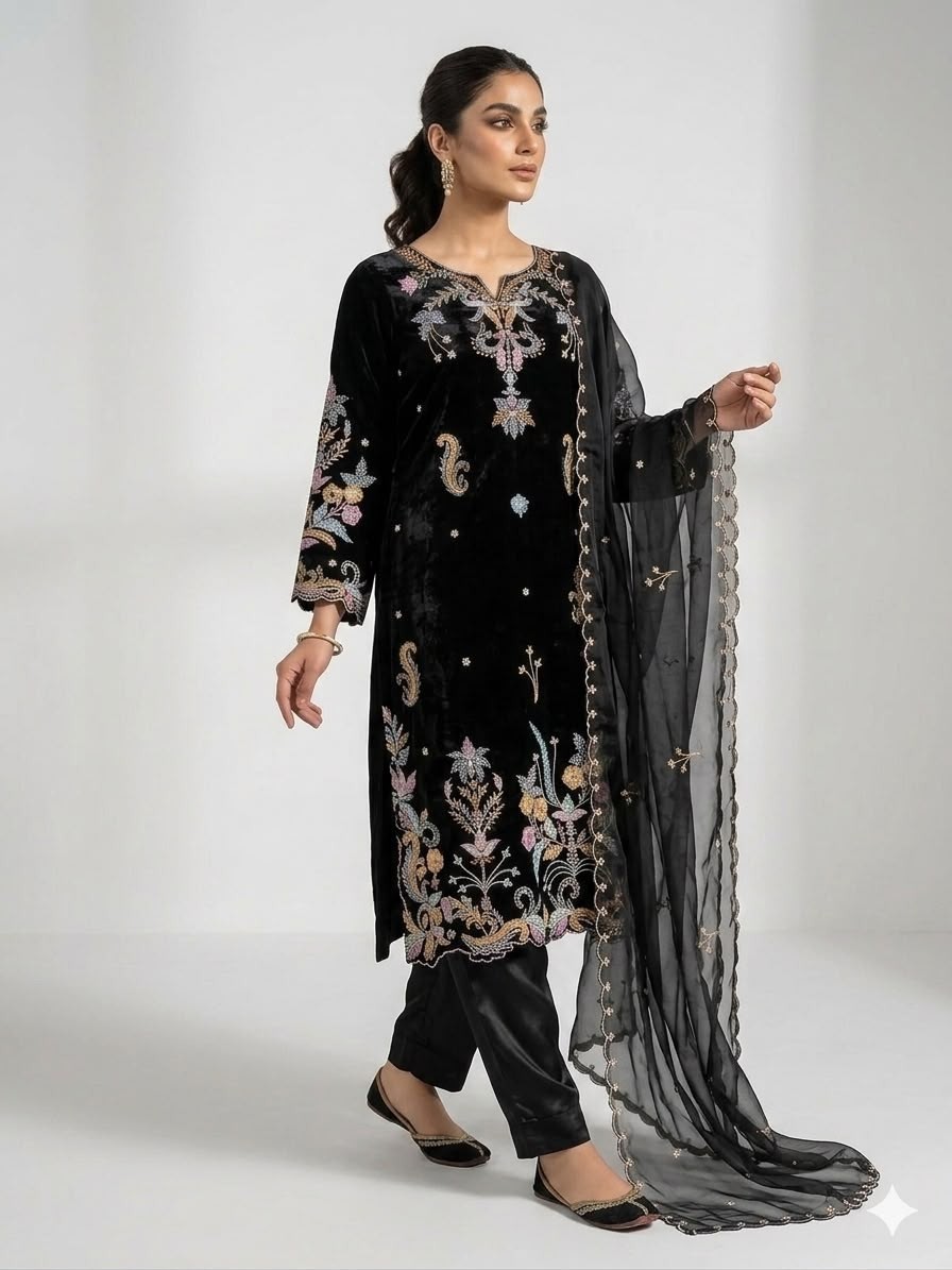 LG - 2124 - GLASS ROMAN FULL EMBROIDERY WORK BY PAKISTANI READYMADE SUIT COLLECTION 