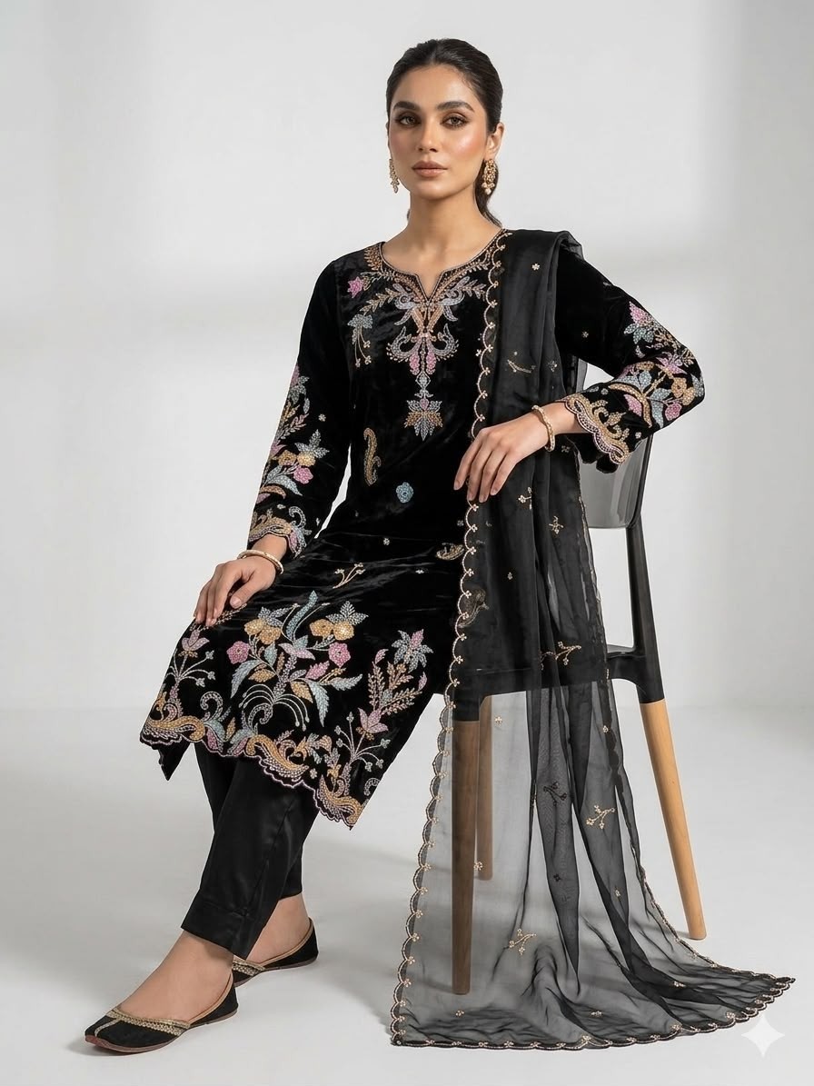 LG - 2124 - GLASS ROMAN FULL EMBROIDERY WORK BY PAKISTANI READYMADE SUIT COLLECTION 