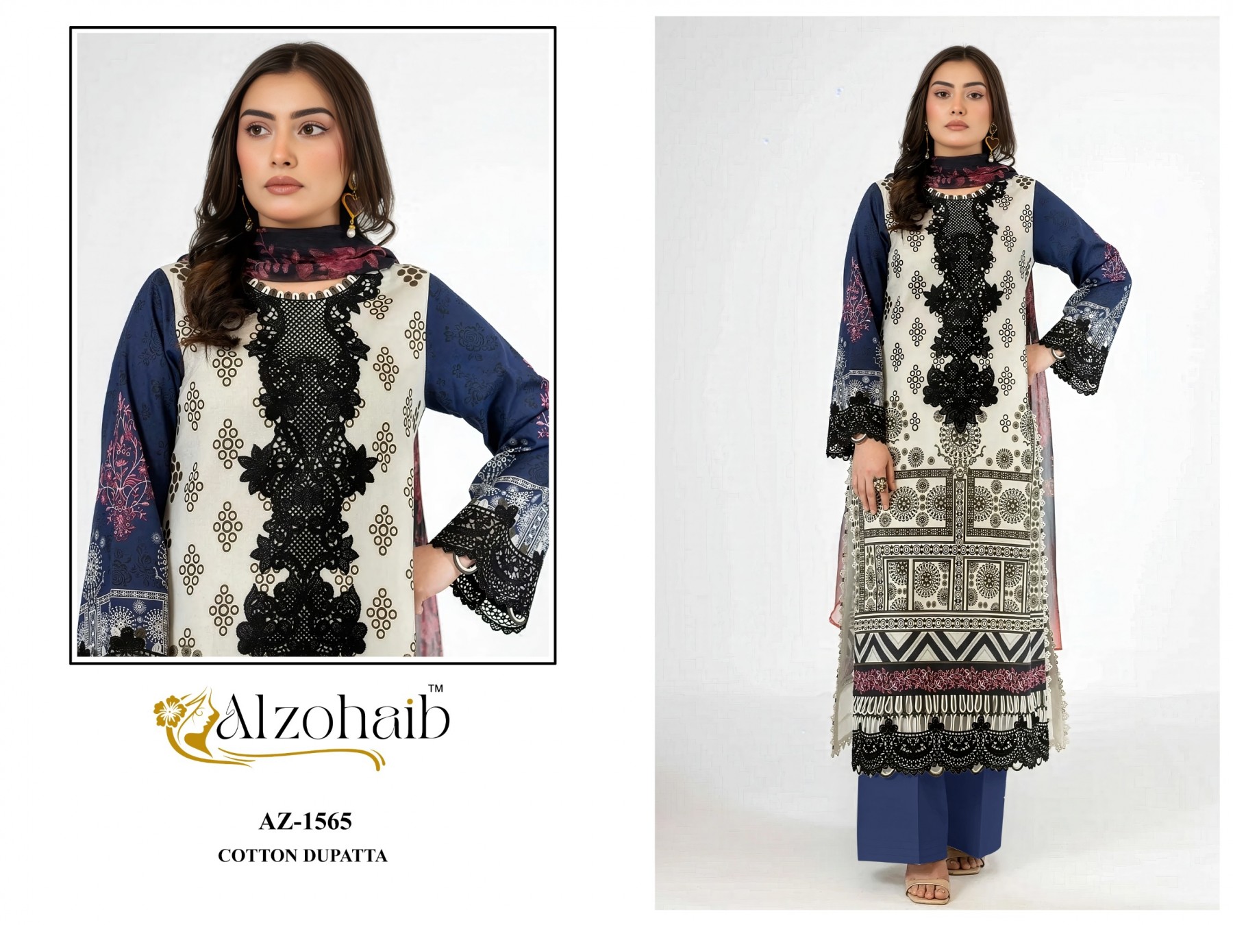 ZAYNAH VOL - 2 - AZ - 1565-1567-1570-1571 - PURE LAWN COTTON PAKISTANI PATCH WORK SUIT BY ALZOHAIB 