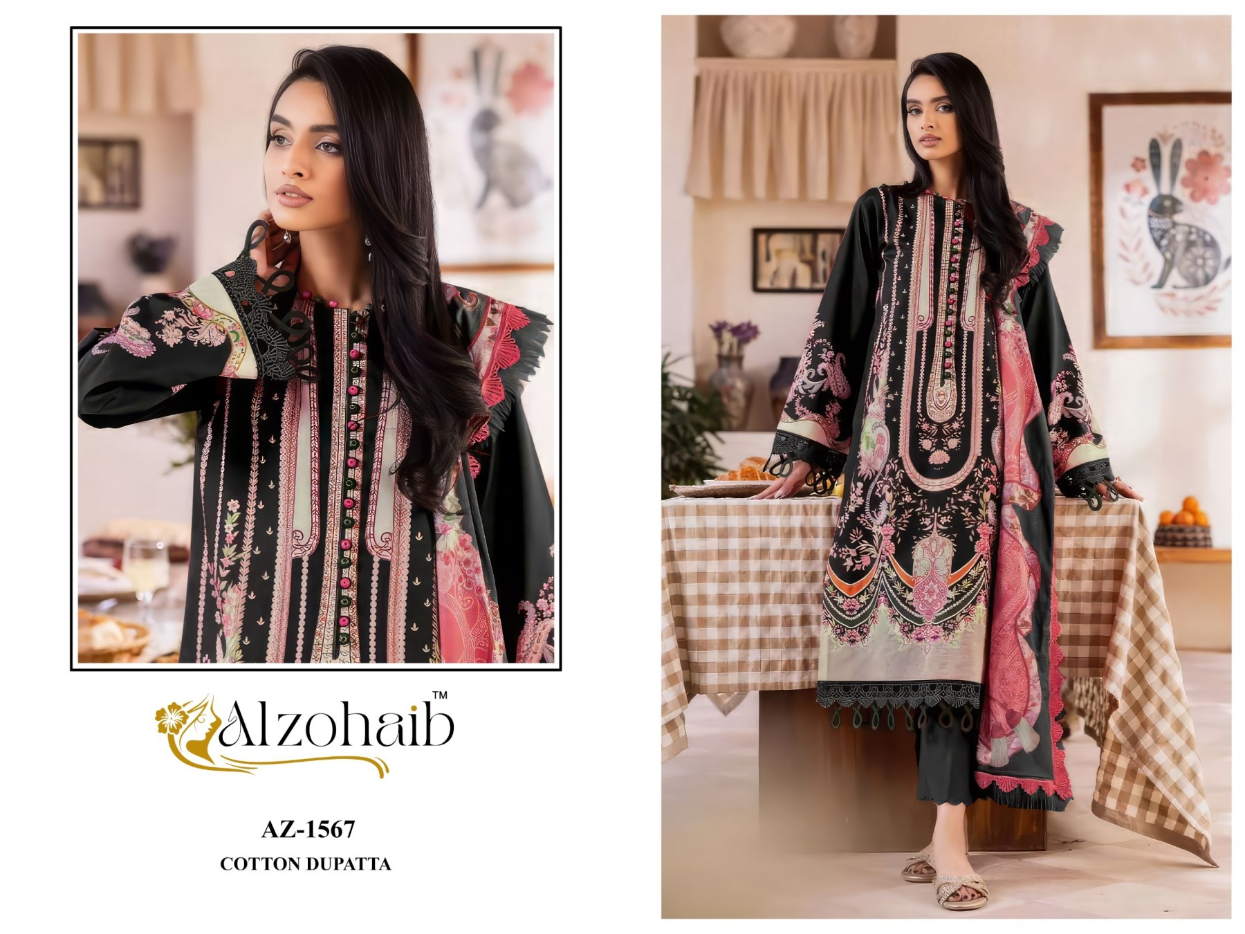 ZAYNAH VOL - 2 - AZ - 1565-1567-1570-1571 - PURE LAWN COTTON PAKISTANI PATCH WORK SUIT BY ALZOHAIB 