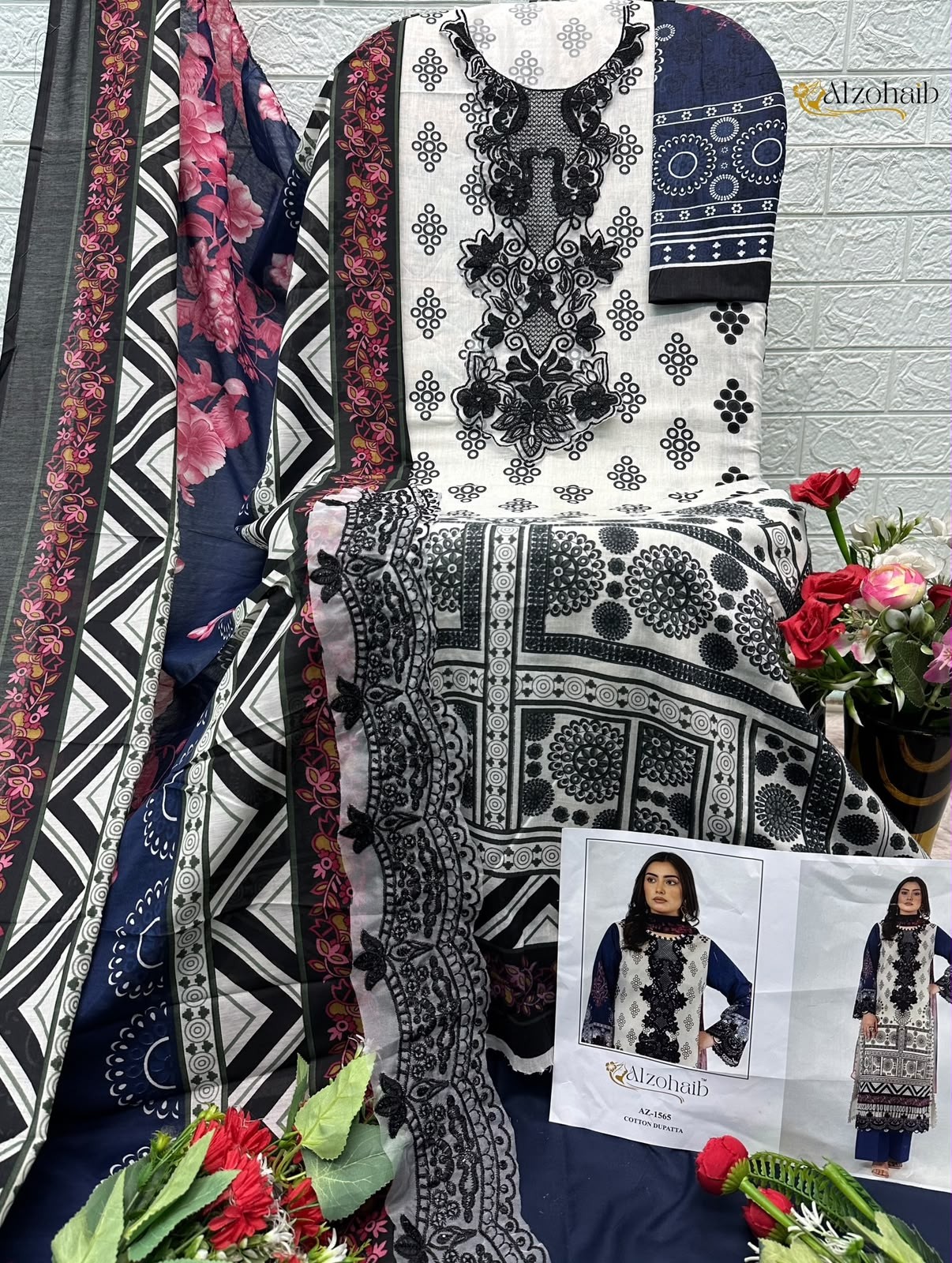 ZAYNAH VOL - 2 - AZ - 1565-1567-1570-1571 - PURE LAWN COTTON PAKISTANI PATCH WORK SUIT BY ALZOHAIB 