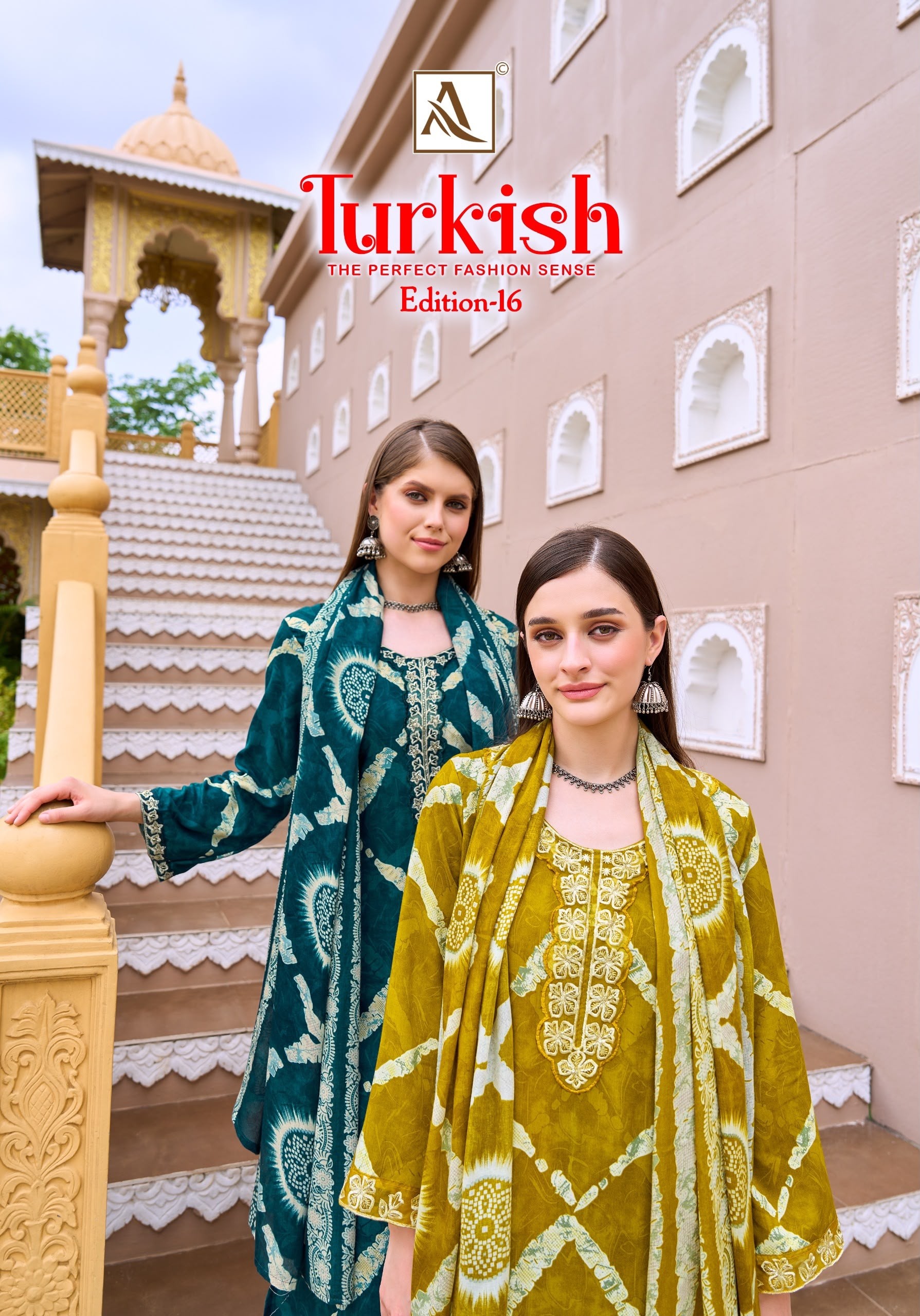 TURKISH - 16 - PURE VISCOSE REYON PRINT WITH FOIL AND FANCY EMBROIDERY WORK IN ALOK SUIT 