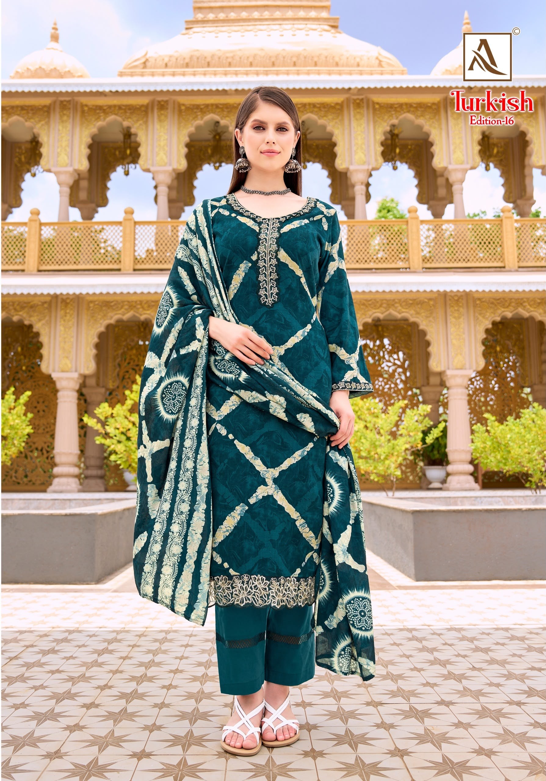 TURKISH - 16 - PURE VISCOSE REYON PRINT WITH FOIL AND FANCY EMBROIDERY WORK IN ALOK SUIT 