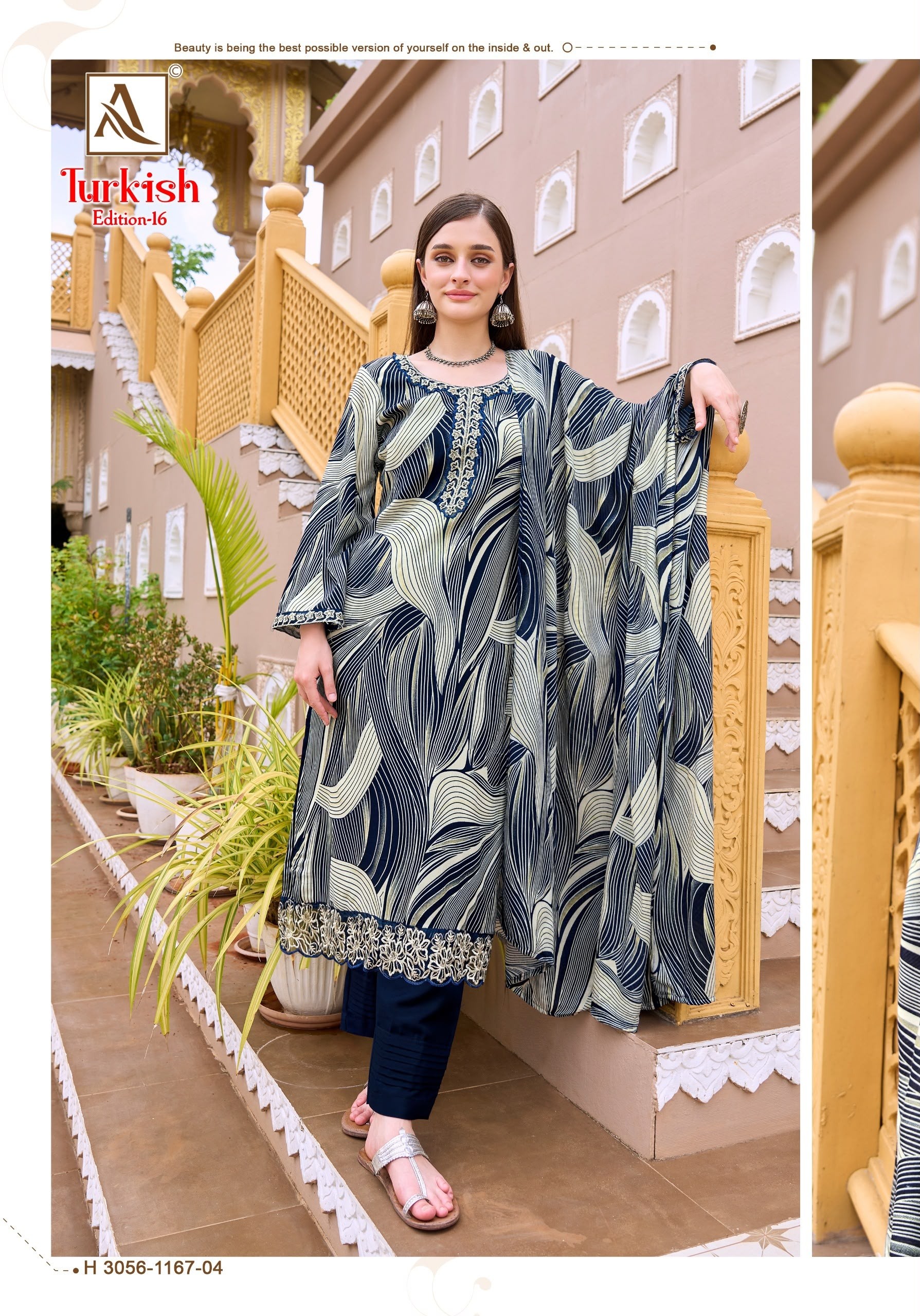 TURKISH - 16 - PURE VISCOSE REYON PRINT WITH FOIL AND FANCY EMBROIDERY WORK IN ALOK SUIT 