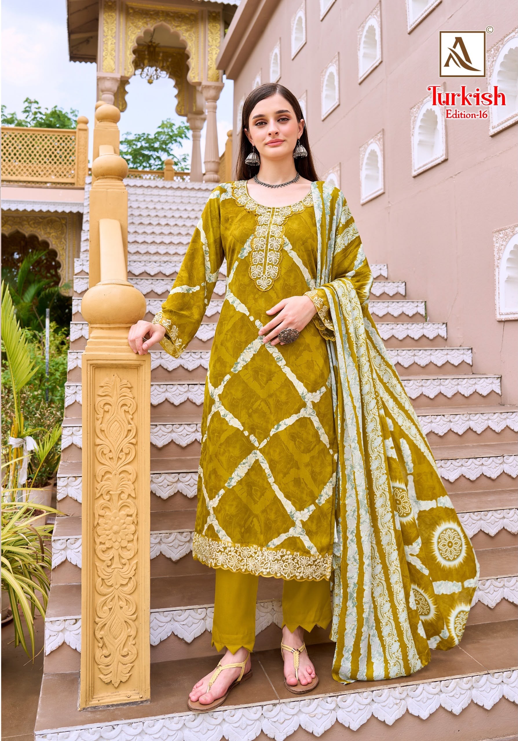 TURKISH - 16 - PURE VISCOSE REYON PRINT WITH FOIL AND FANCY EMBROIDERY WORK IN ALOK SUIT 