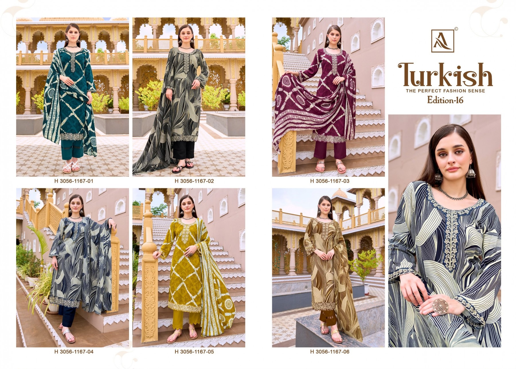 TURKISH - 16 - PURE VISCOSE REYON PRINT WITH FOIL AND FANCY EMBROIDERY WORK IN ALOK SUIT 