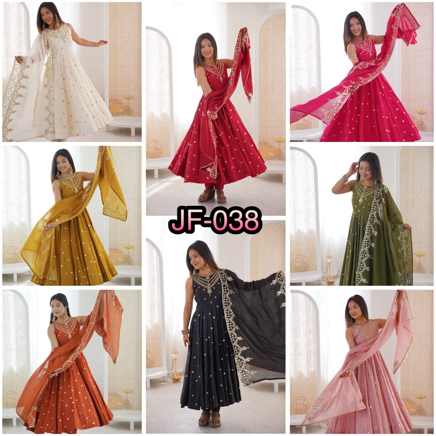 JF - 038 - ROMAN SILK SEQUENCE EMBROIDERY WORK BY PARTY WEAR AND WEDDING ANARKALI NAIRA GOWN COLLECTION 