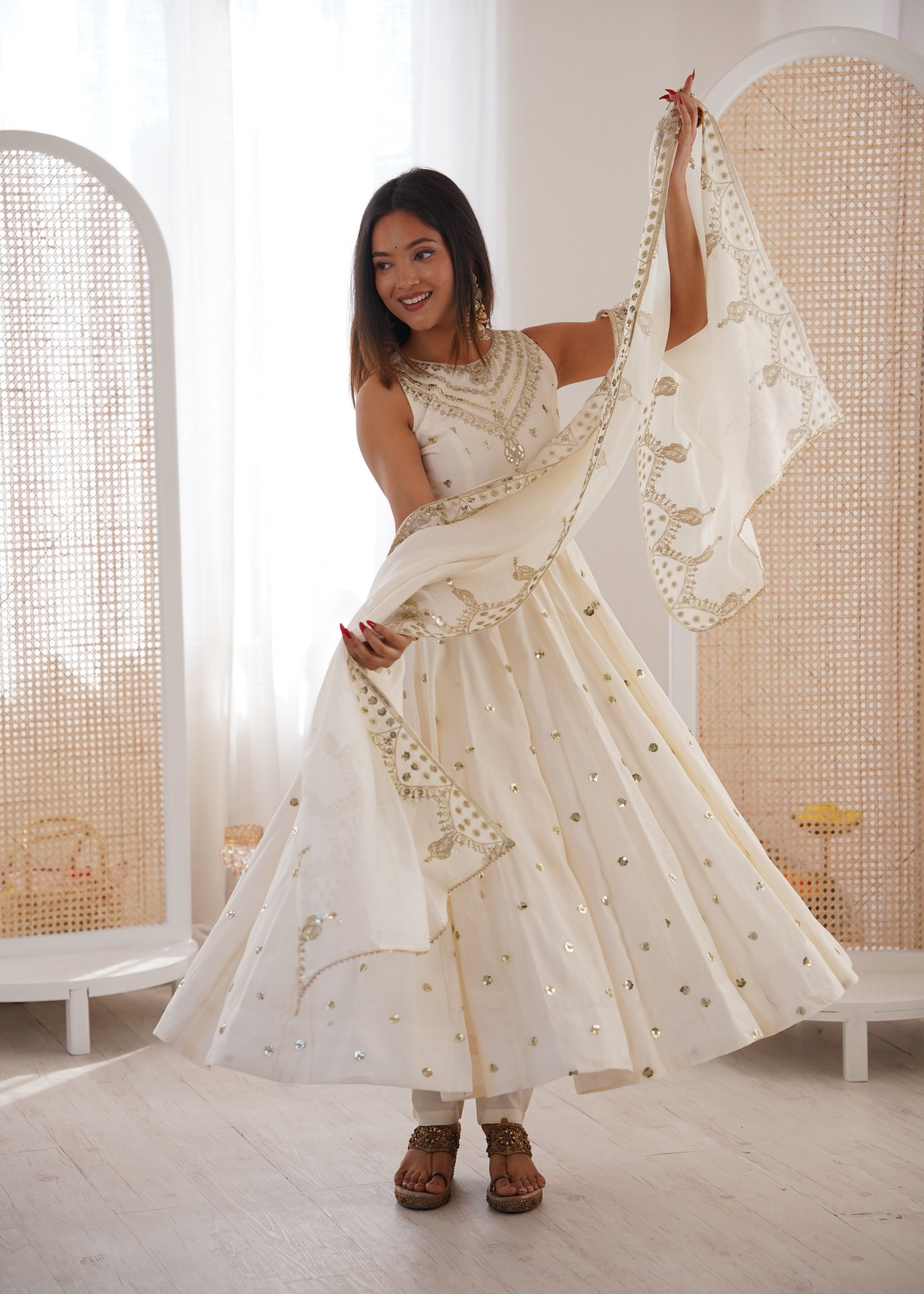 JF - 038 - ROMAN SILK SEQUENCE EMBROIDERY WORK BY PARTY WEAR AND WEDDING ANARKALI NAIRA GOWN COLLECTION 