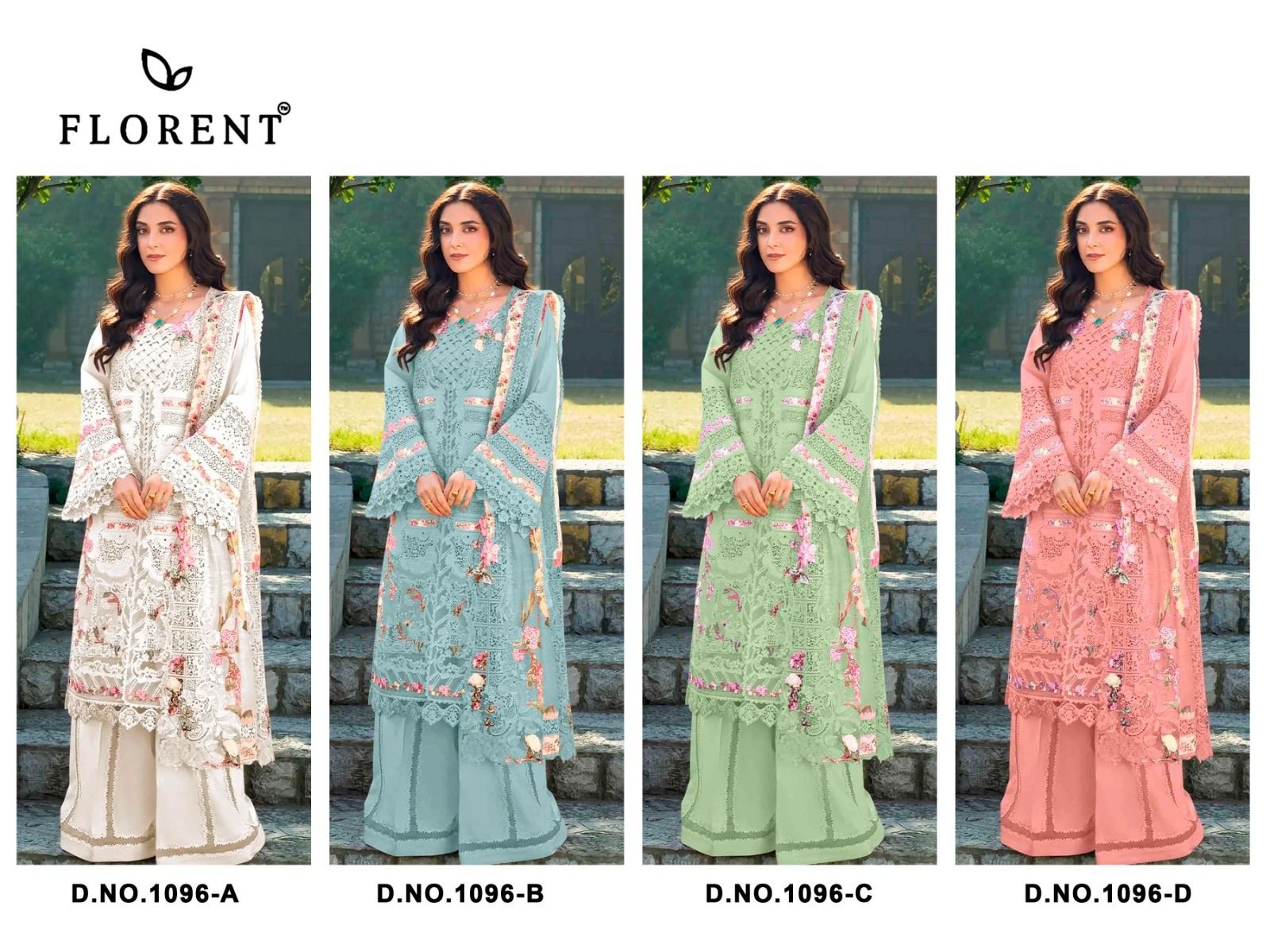 FLORENT - 1096 - A B C D - CAMBRIC COTTON WITH HEAVY EMBROIDERY WORK BY PAKISTANI SUIT COLLECTION 