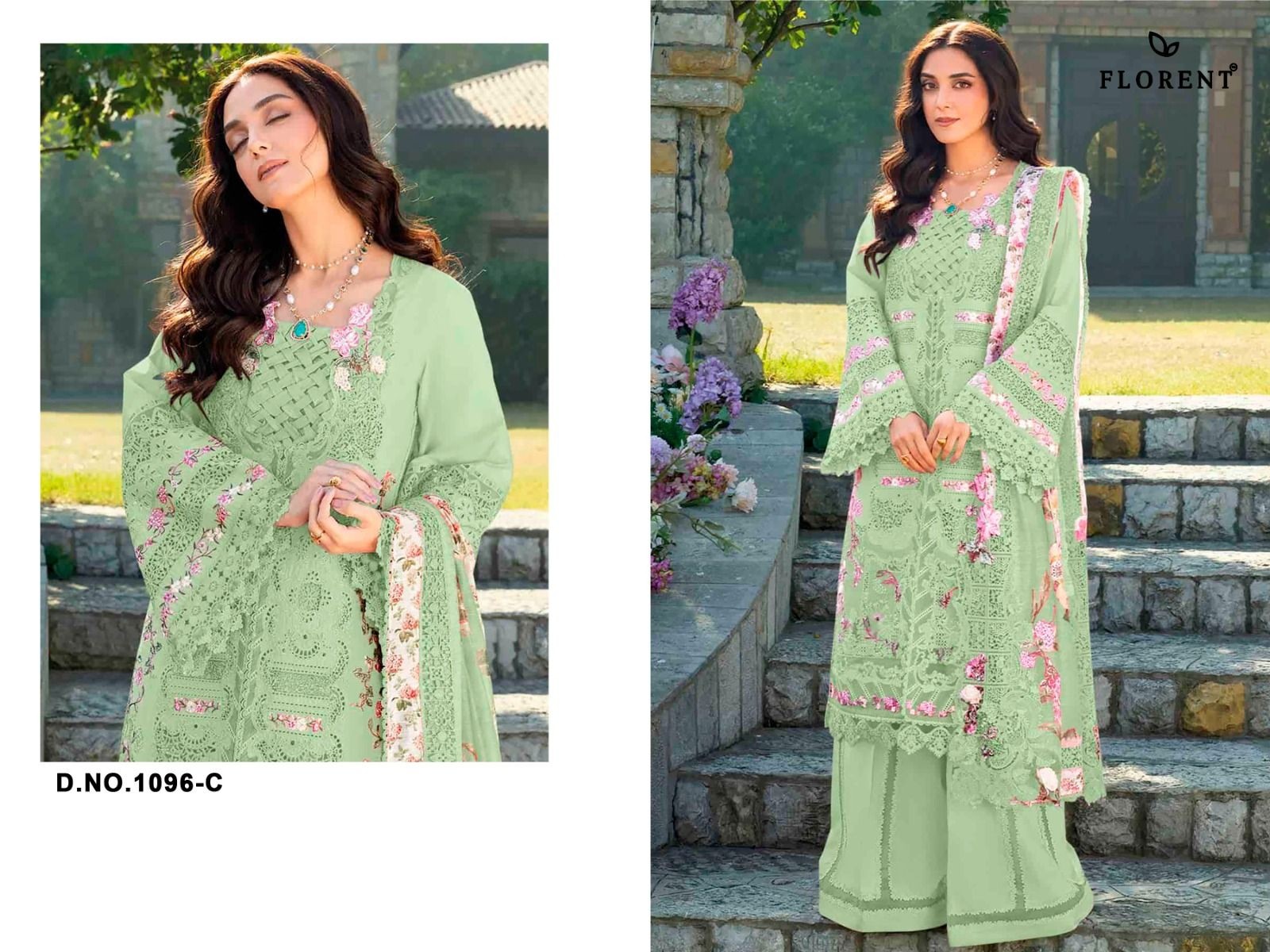 FLORENT - 1096 - A B C D - CAMBRIC COTTON WITH HEAVY EMBROIDERY WORK BY PAKISTANI SUIT COLLECTION 