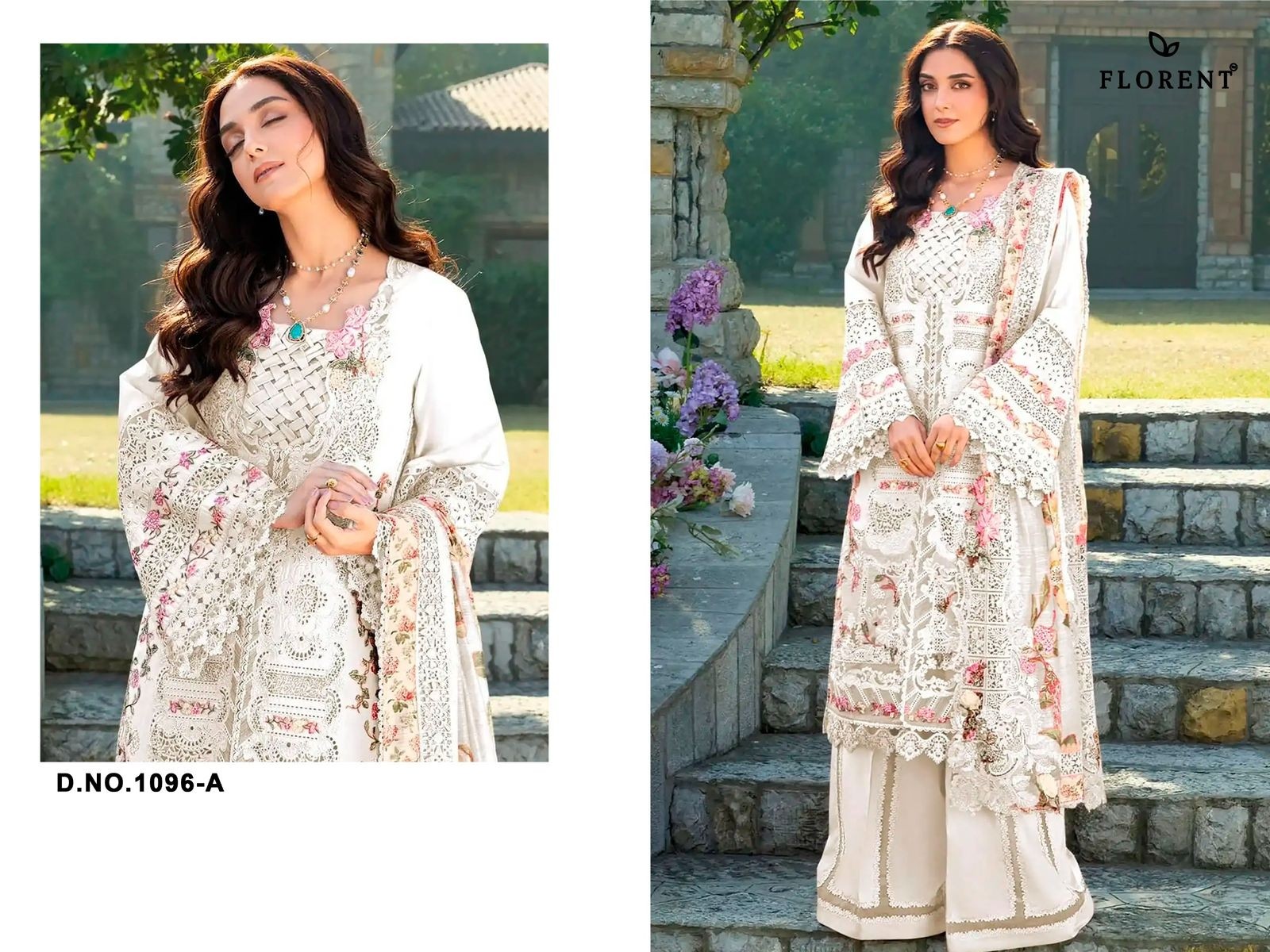 FLORENT - 1096 - A B C D - CAMBRIC COTTON WITH HEAVY EMBROIDERY WORK BY PAKISTANI SUIT COLLECTION 